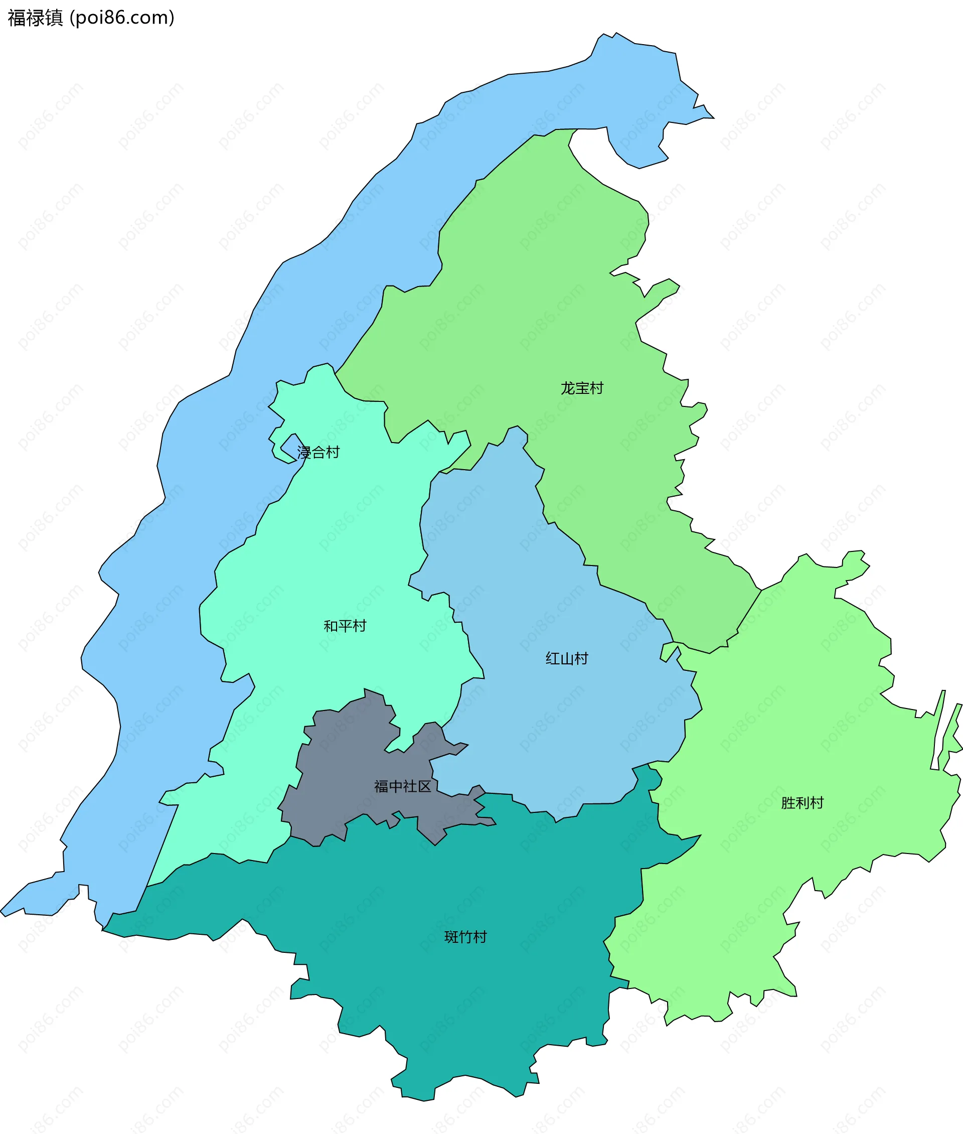 福禄镇边界地图(五级行政区划)