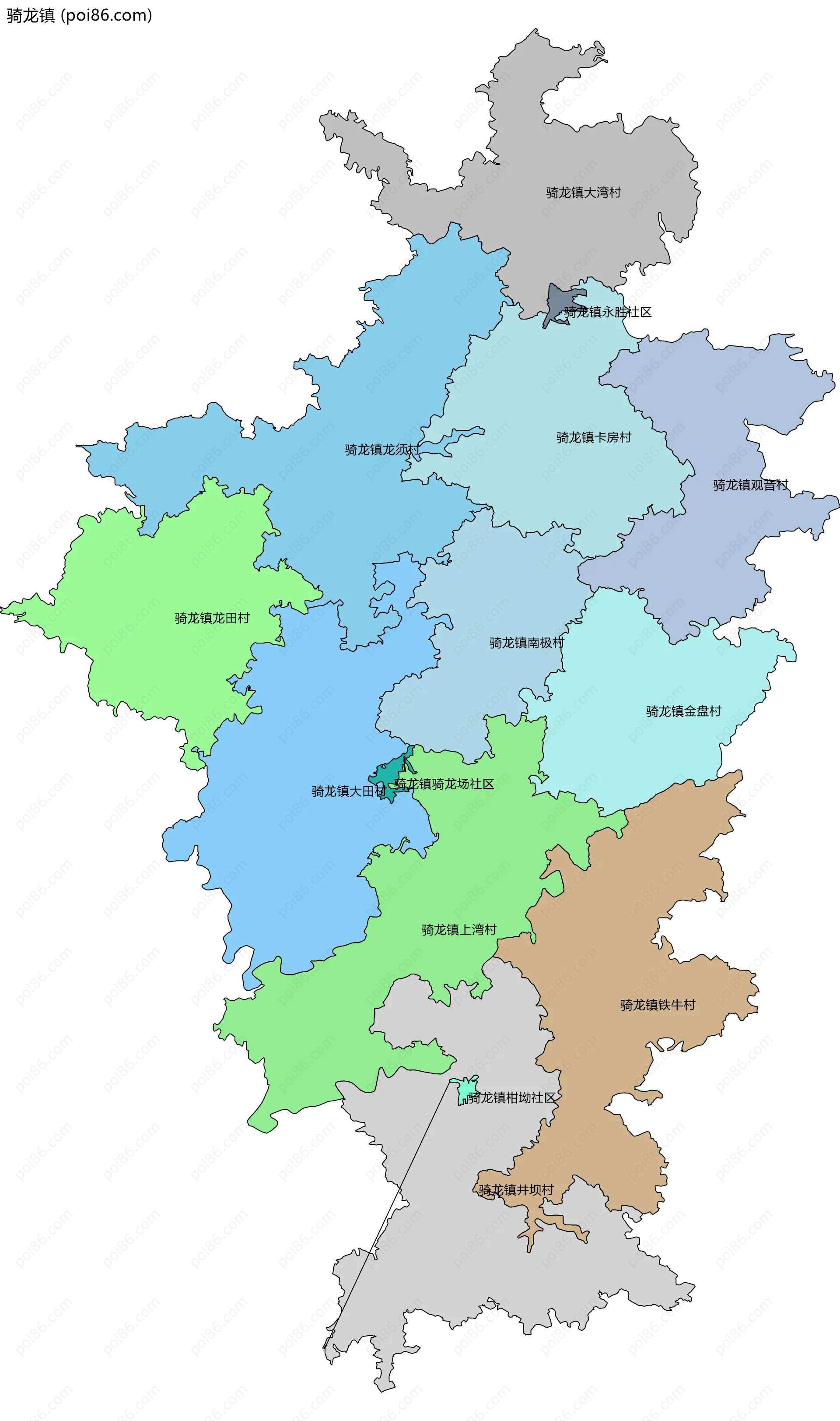 骑龙镇边界地图(五级行政区划)