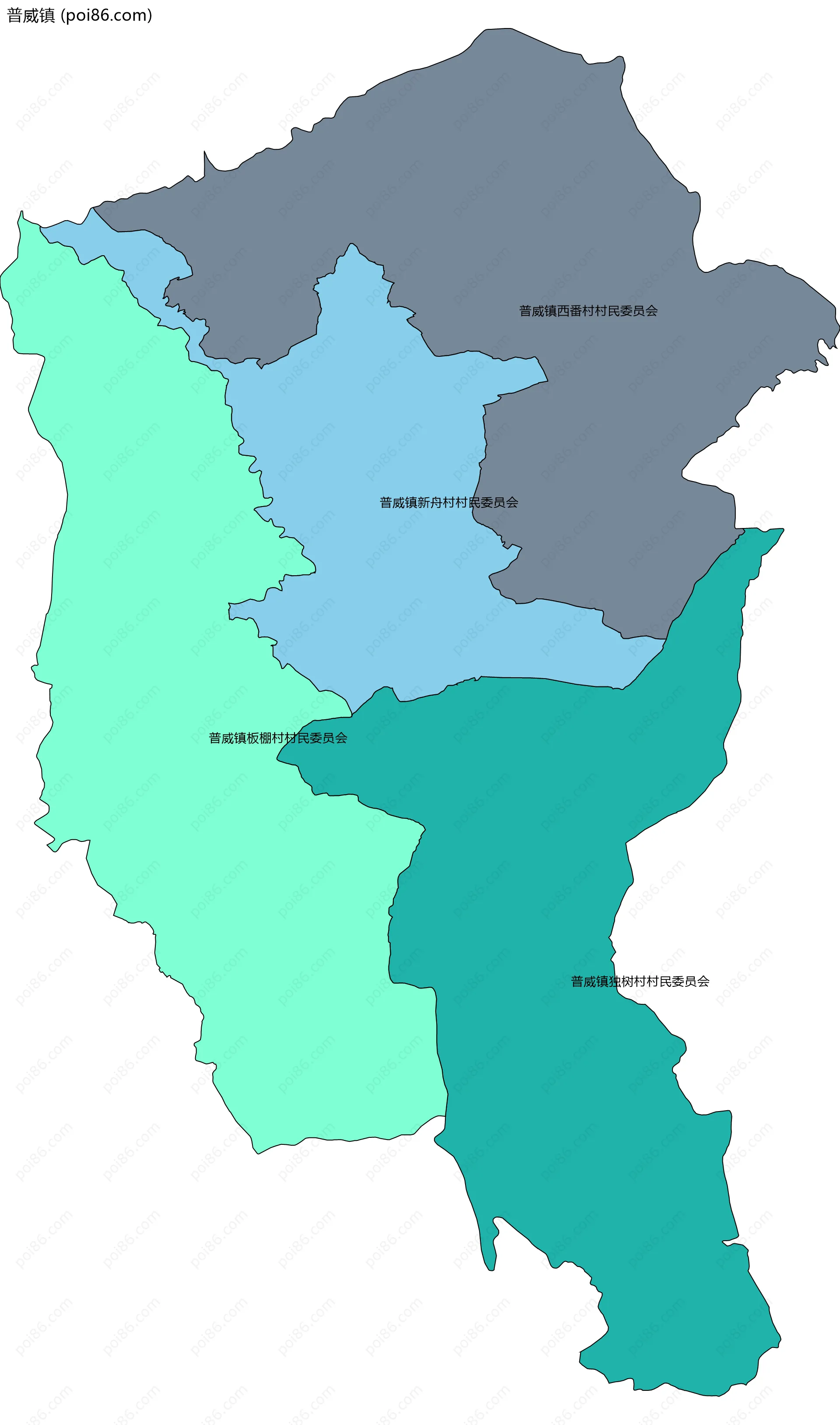 普威镇边界地图(五级行政区划)