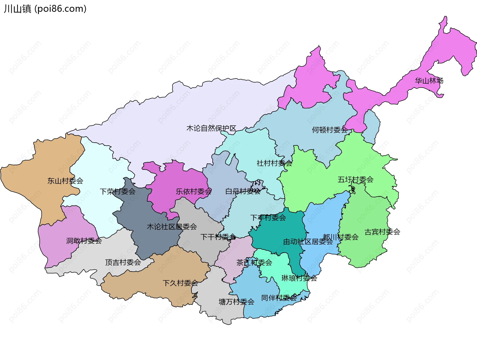 川山镇边界地图(五级行政区划)