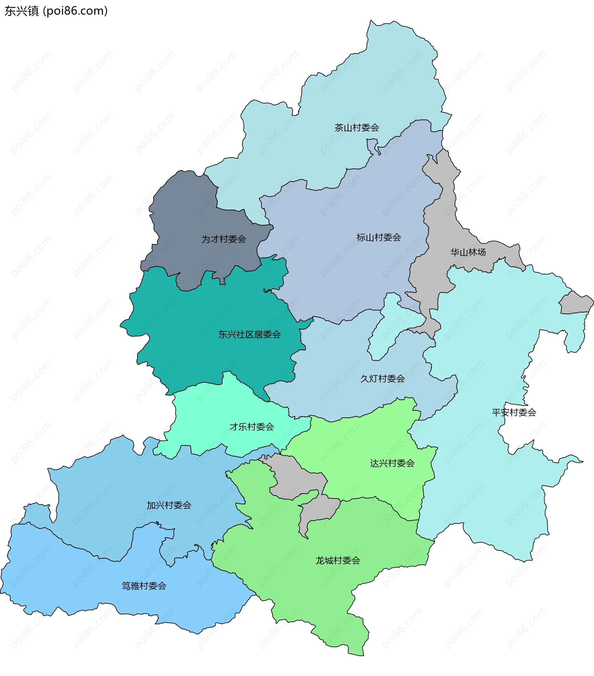 东兴镇边界地图(五级行政区划)