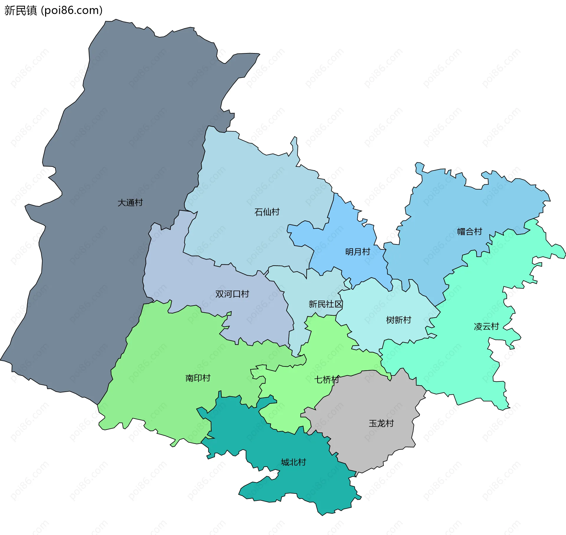 新民镇边界地图(五级行政区划)