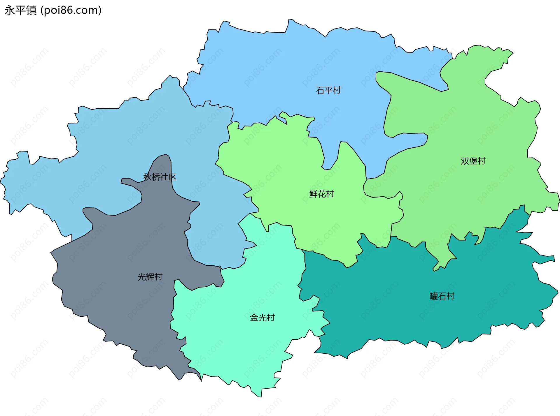 永平镇边界地图(五级行政区划)