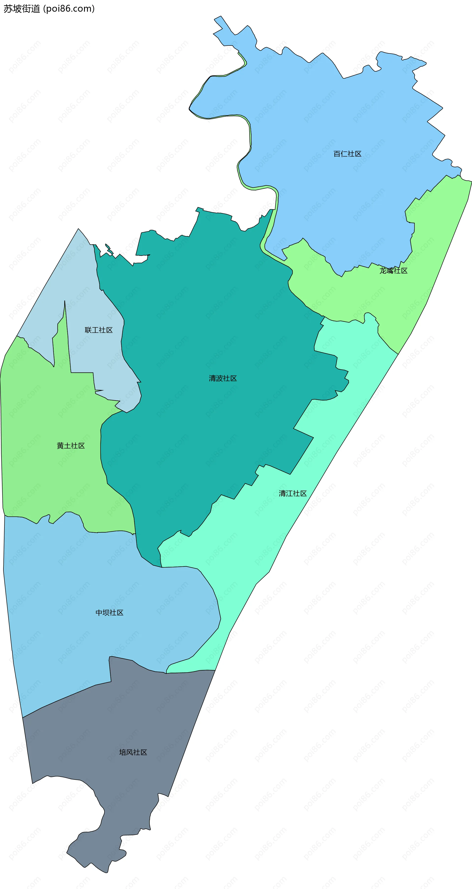 苏坡街道边界地图(五级行政区划)