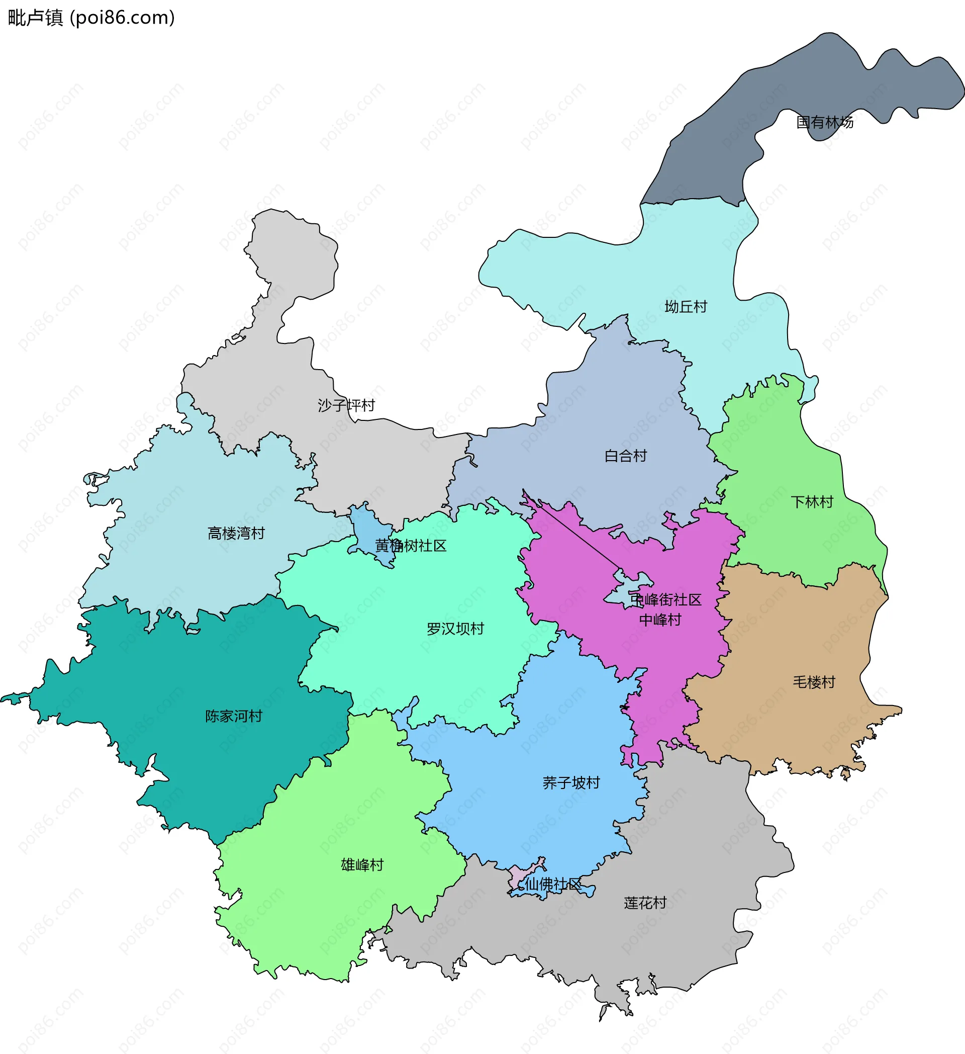 毗卢镇边界地图(五级行政区划)