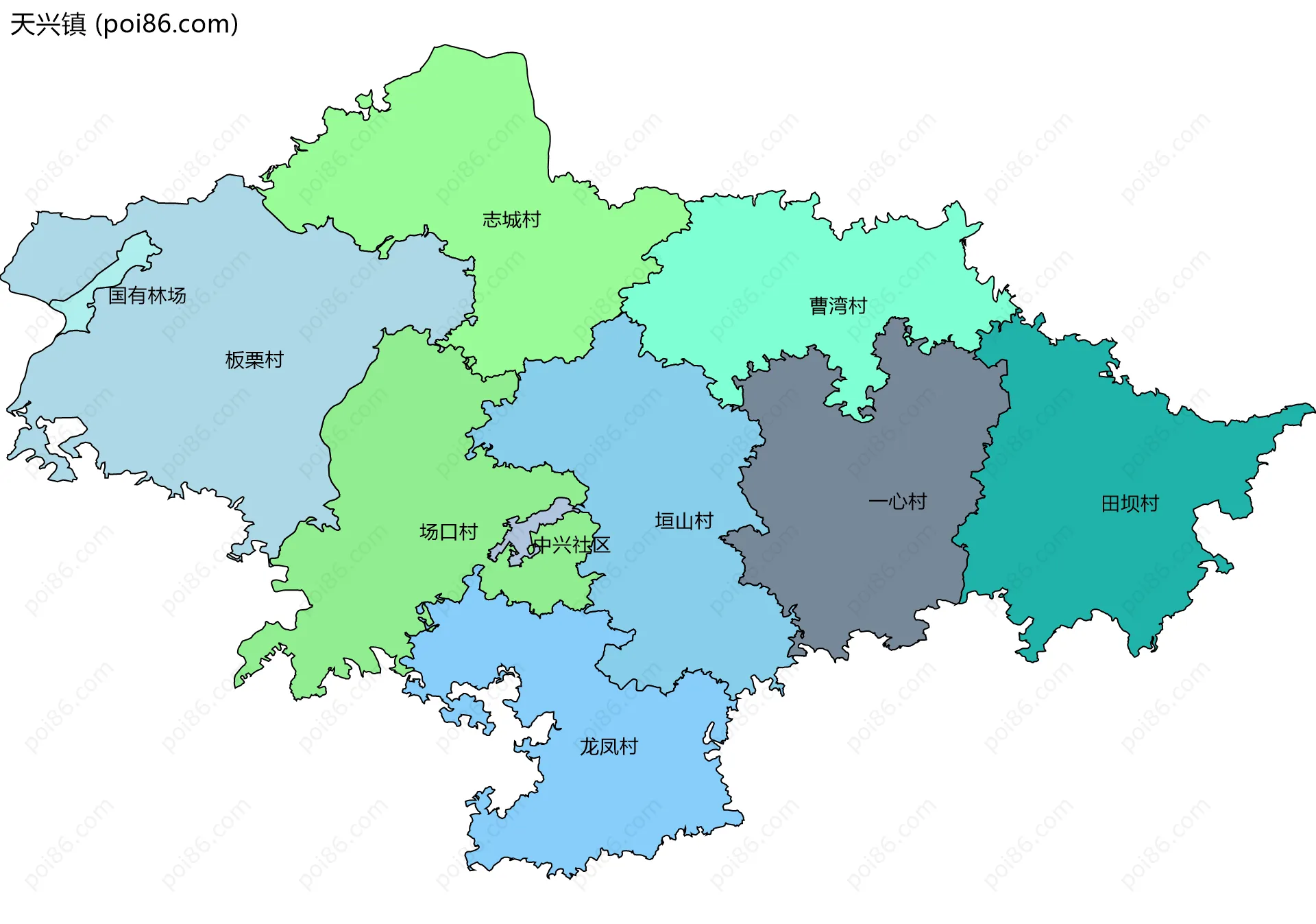 天兴镇边界地图(五级行政区划)