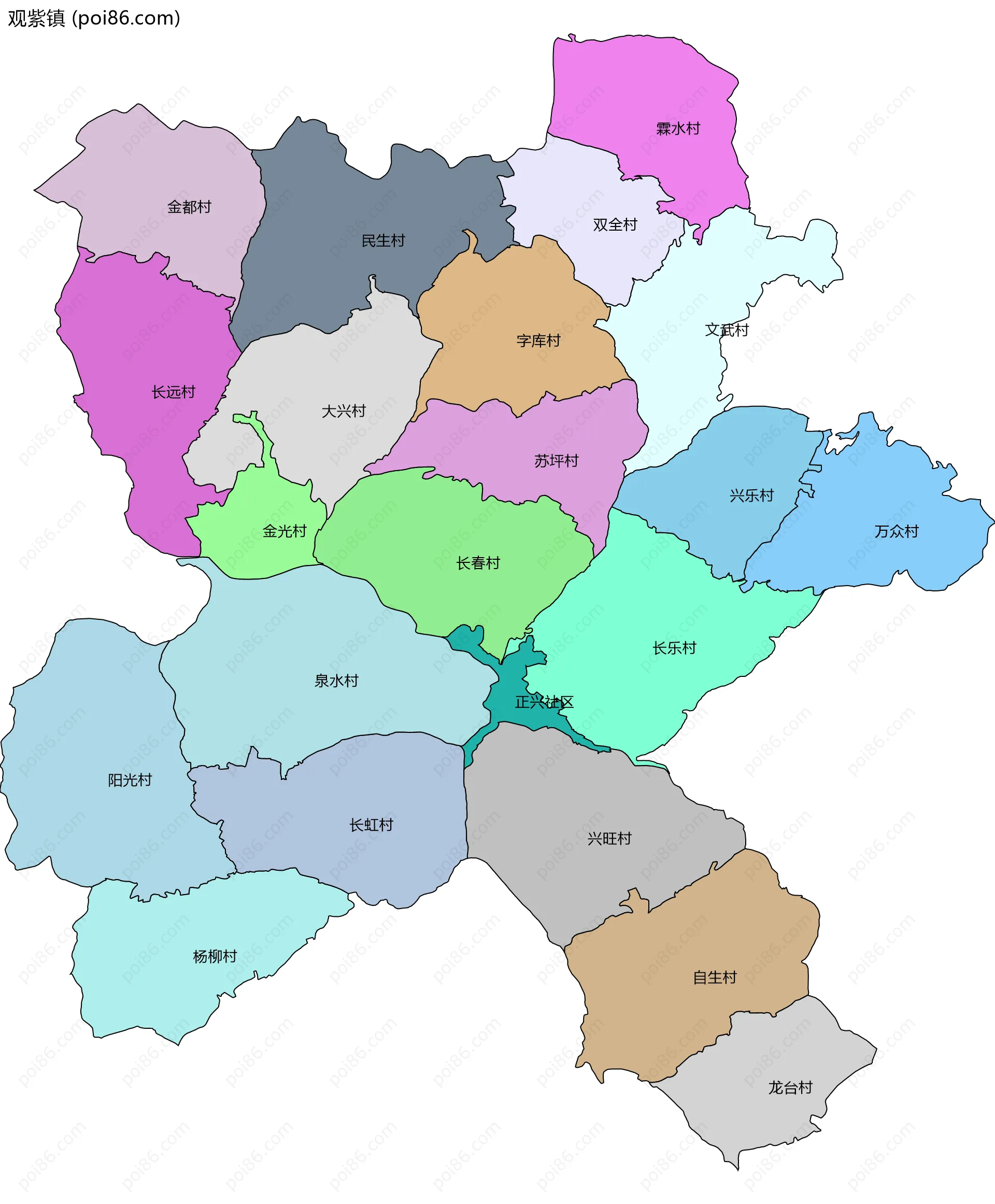 观紫镇边界地图(五级行政区划)