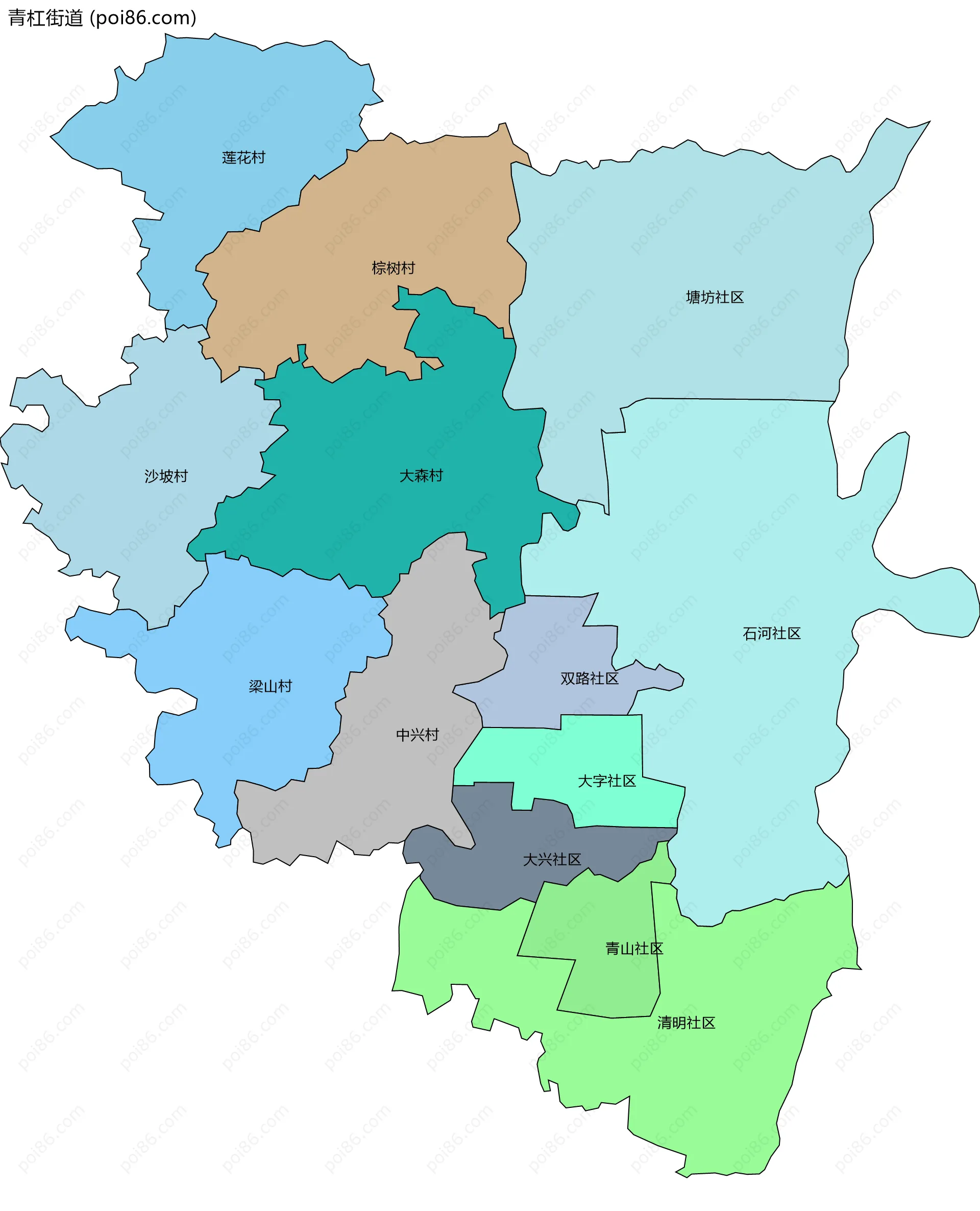 青杠街道边界地图(五级行政区划)