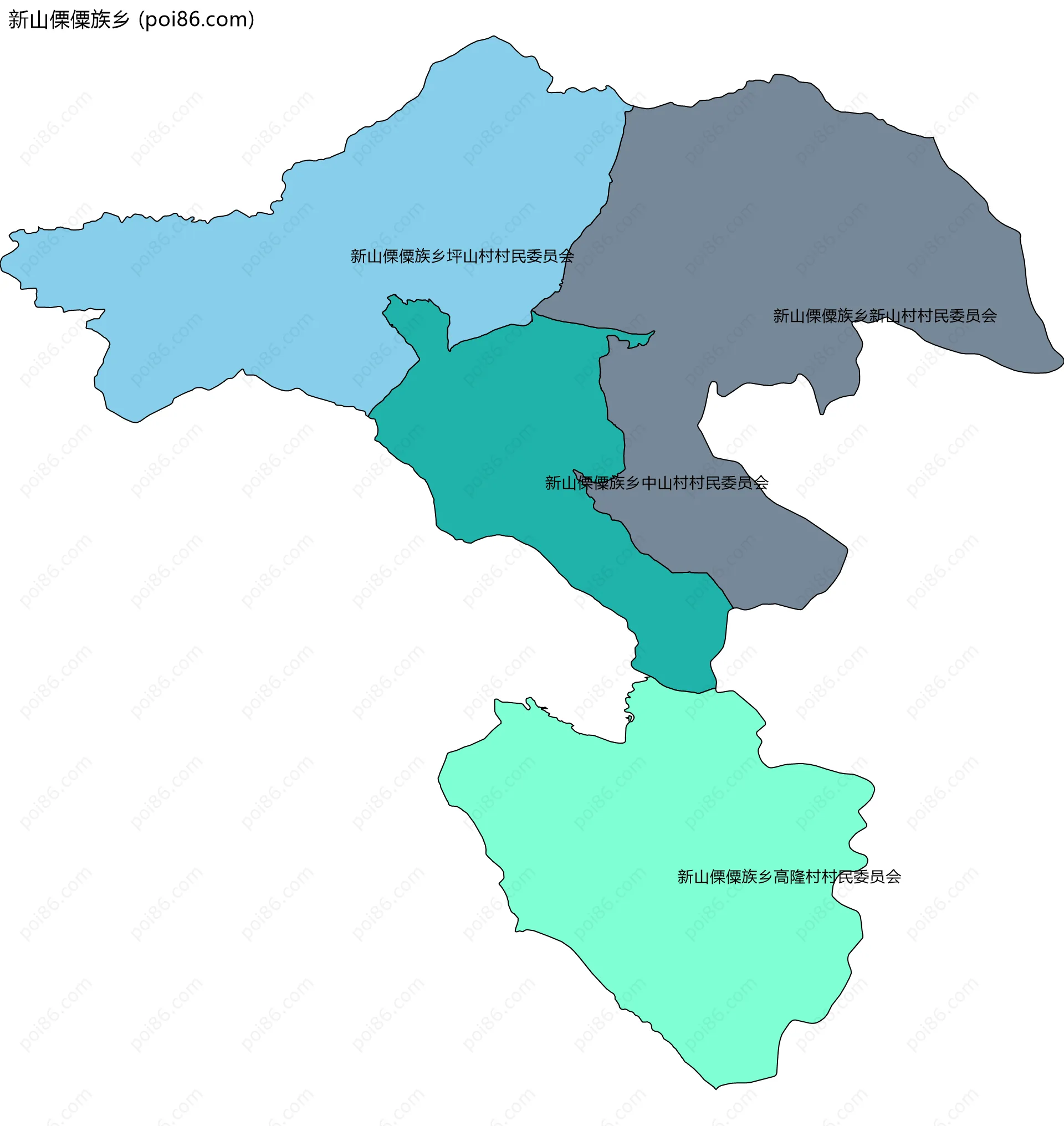 新山傈僳族乡边界地图(五级行政区划)