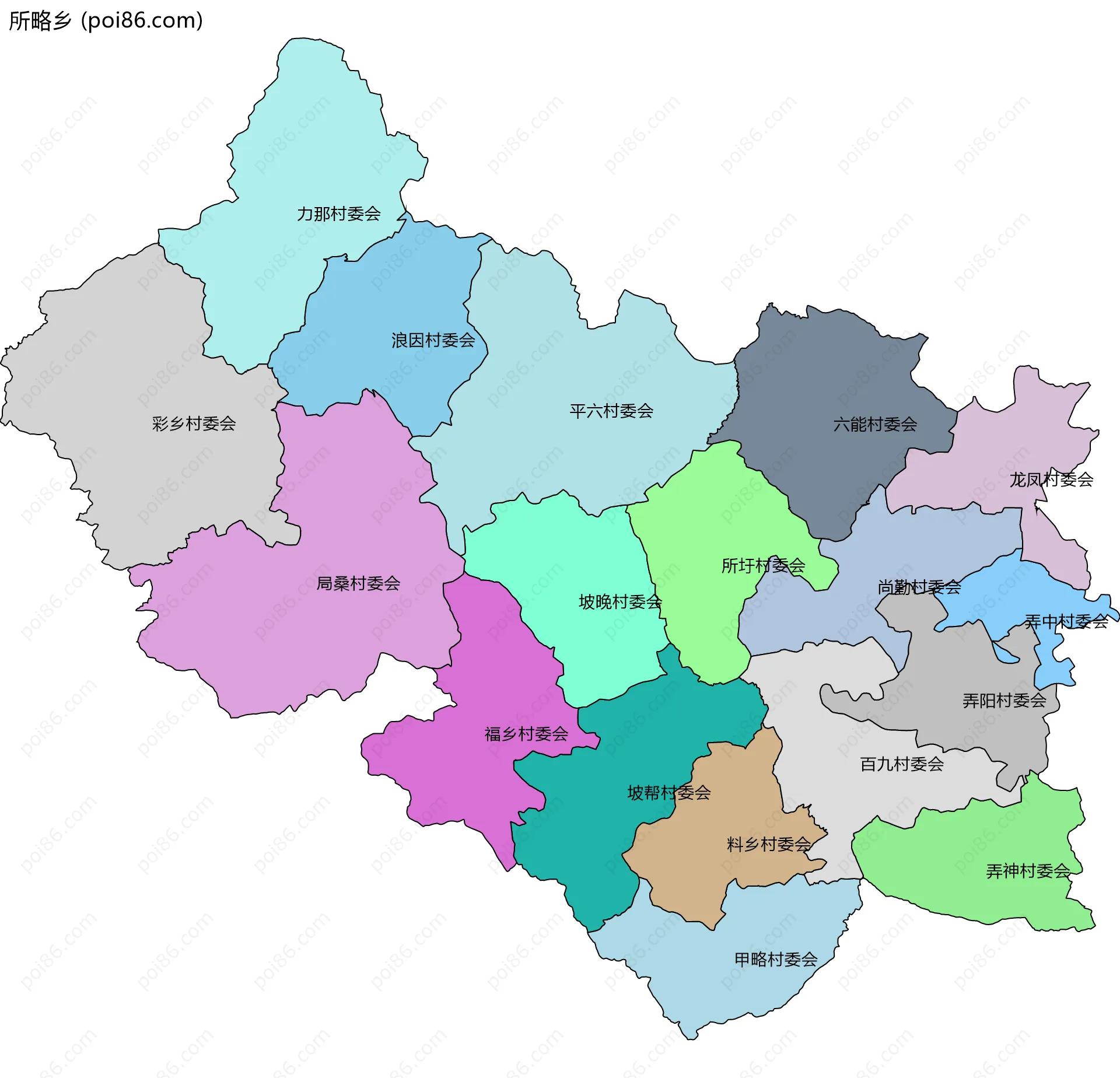 所略乡边界地图(五级行政区划)