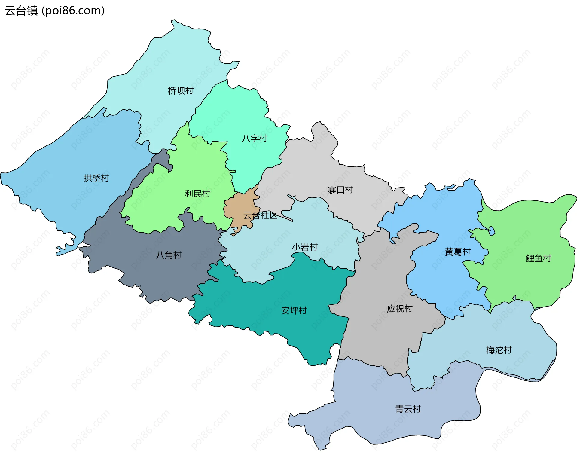 云台镇边界地图(五级行政区划)