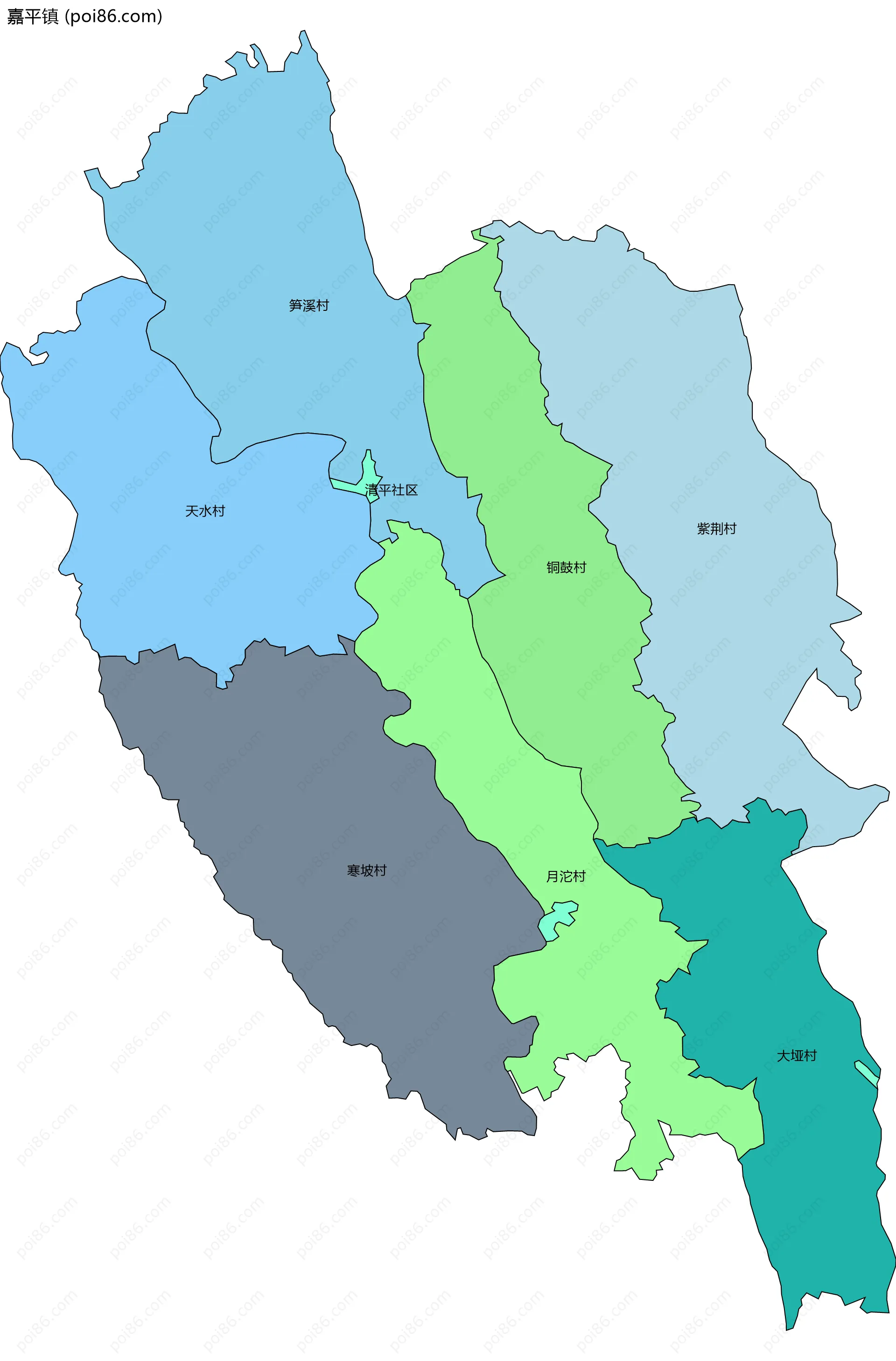 嘉平镇边界地图(五级行政区划)