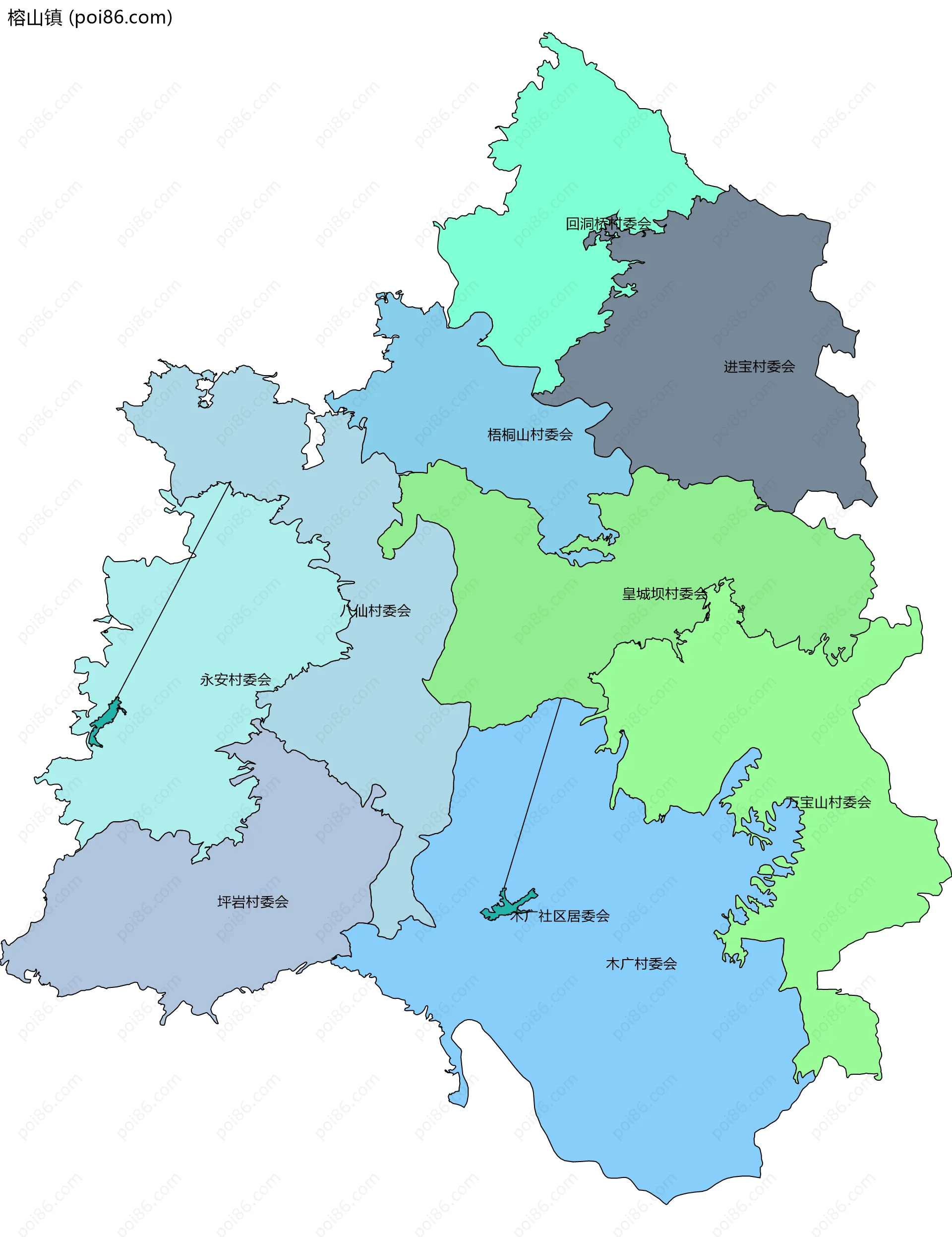 榕山镇边界地图(五级行政区划)