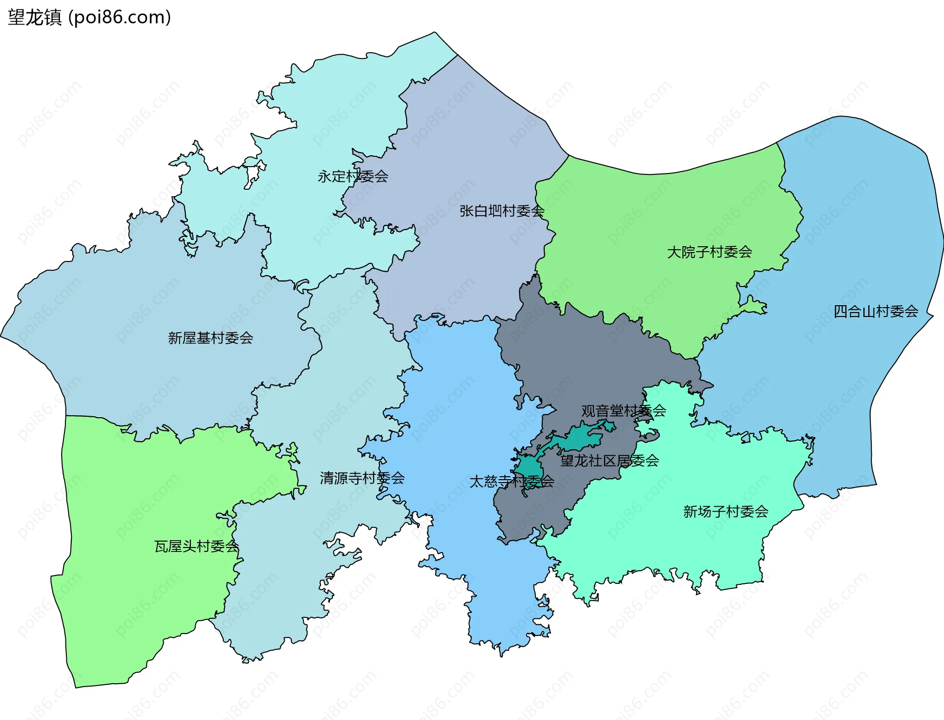 望龙镇边界地图(五级行政区划)