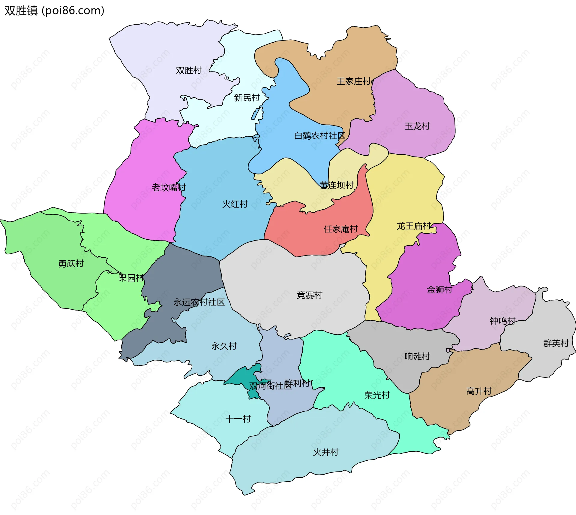 双胜镇边界地图(五级行政区划)