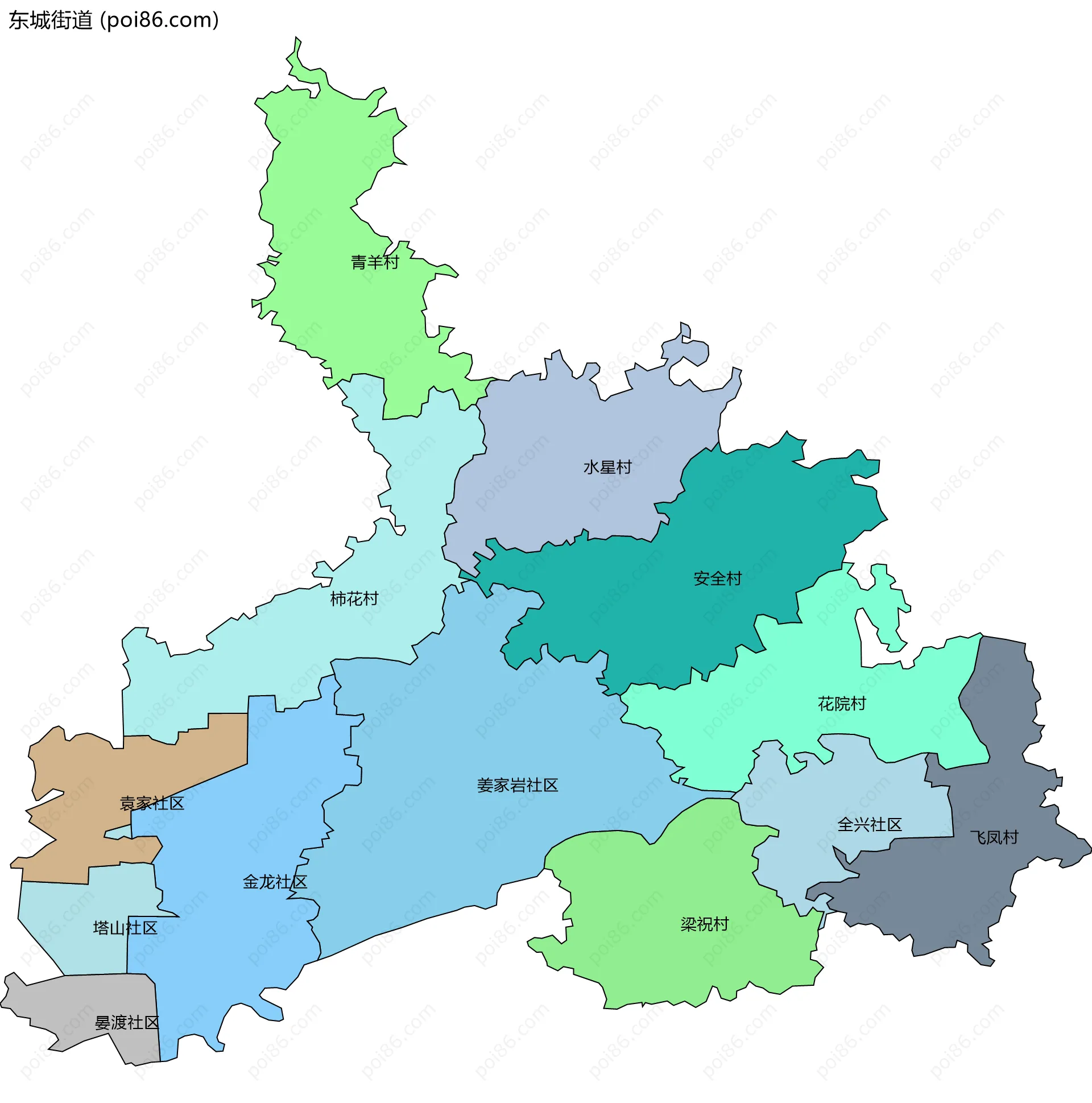 东城街道边界地图(五级行政区划)