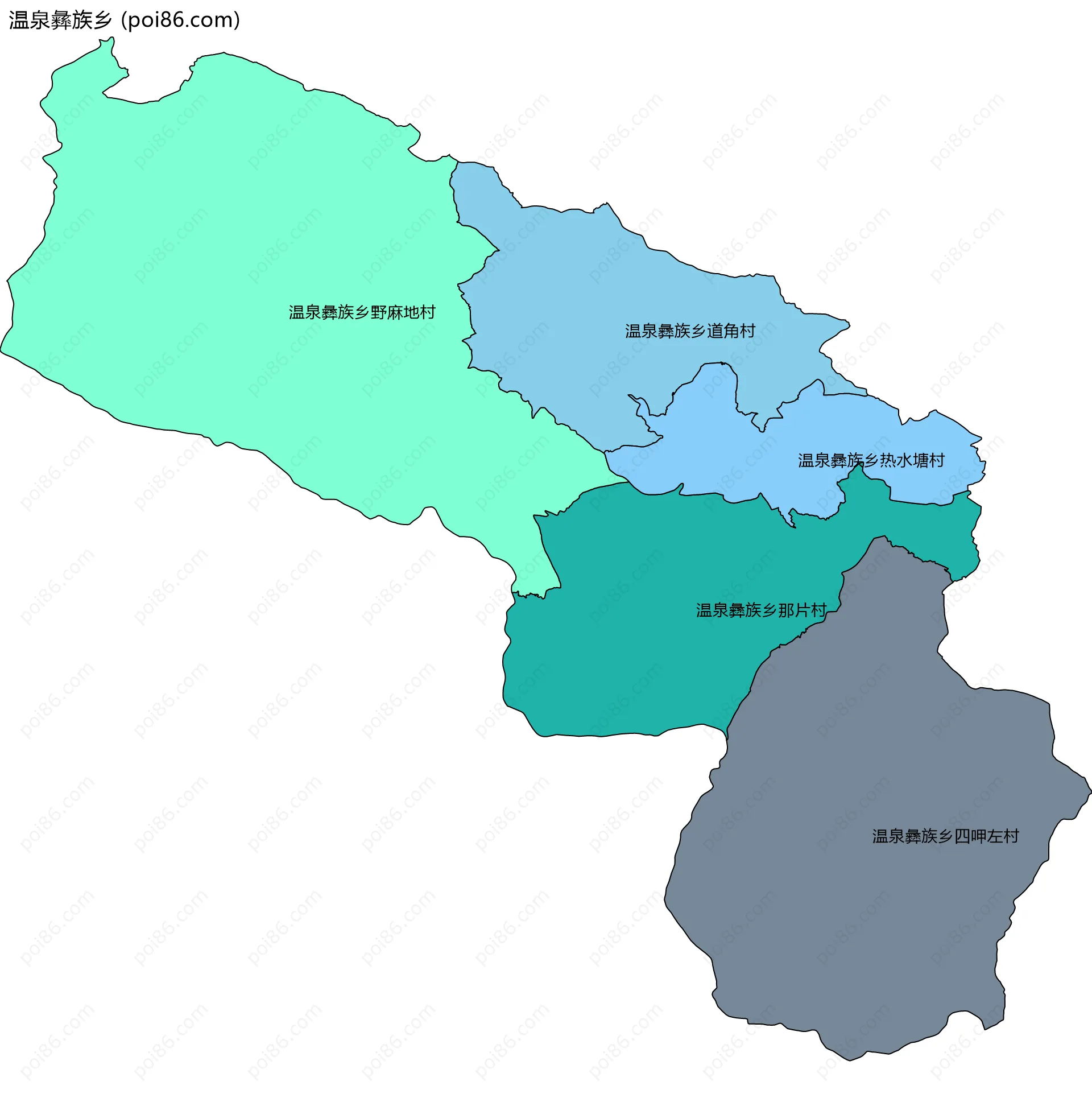 温泉彝族乡边界地图(五级行政区划)