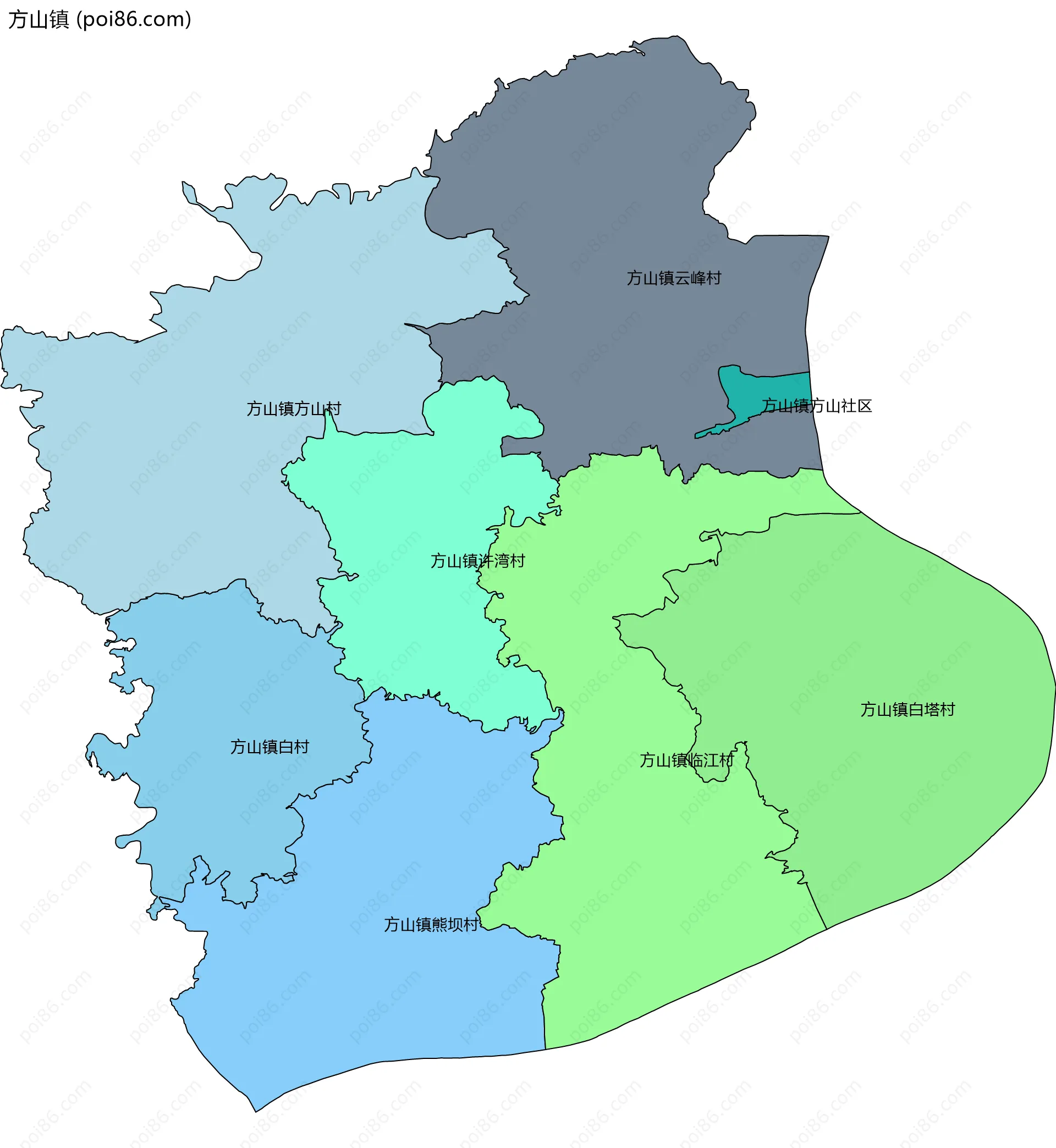 方山镇边界地图(五级行政区划)