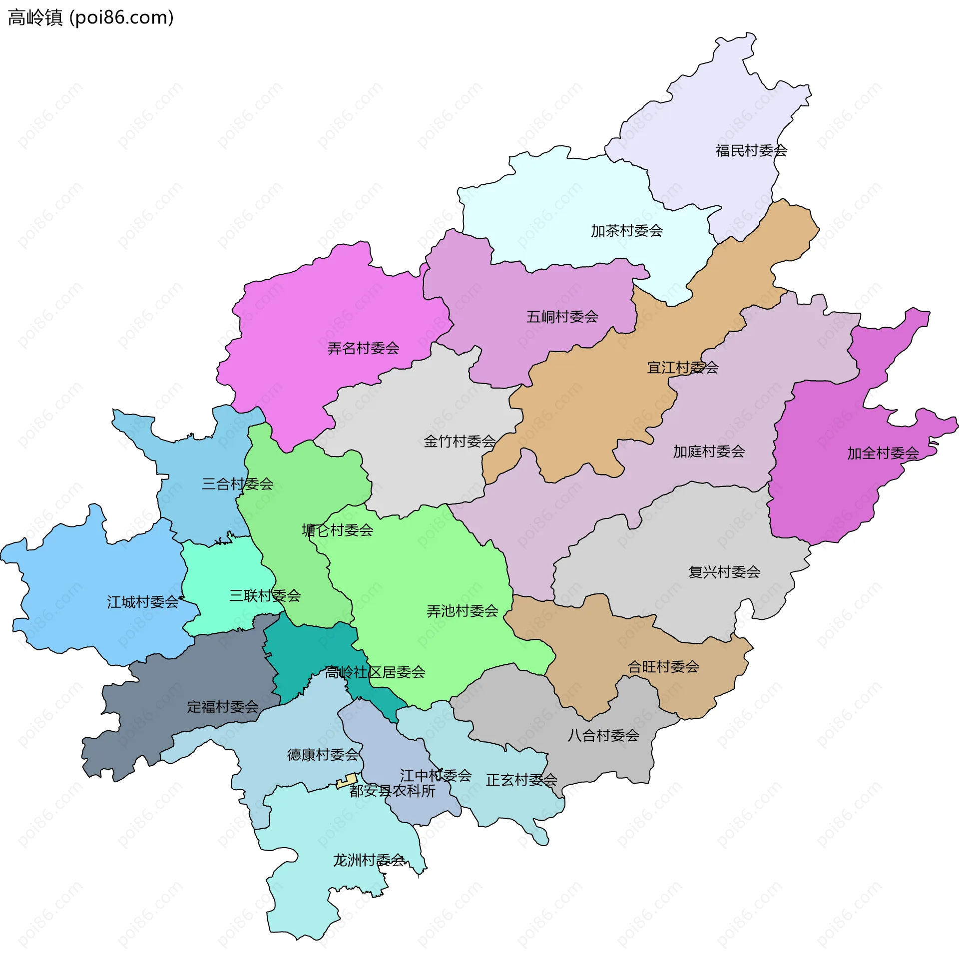 高岭镇边界地图(五级行政区划)