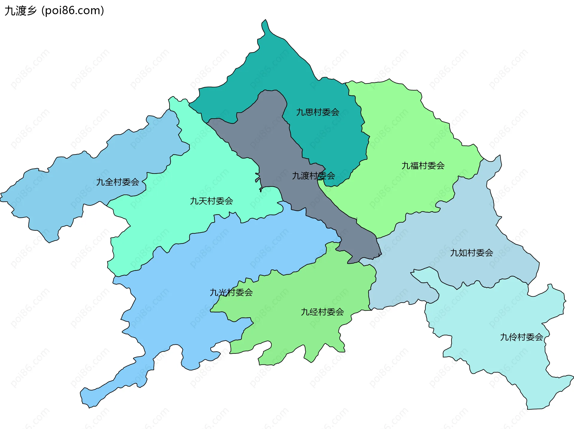 九渡乡边界地图(五级行政区划)