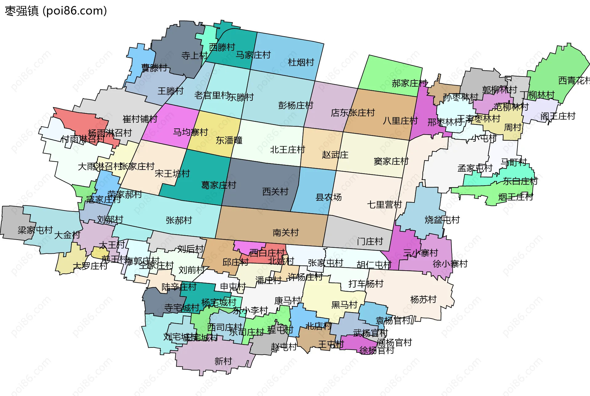 枣强镇边界地图(五级行政区划)