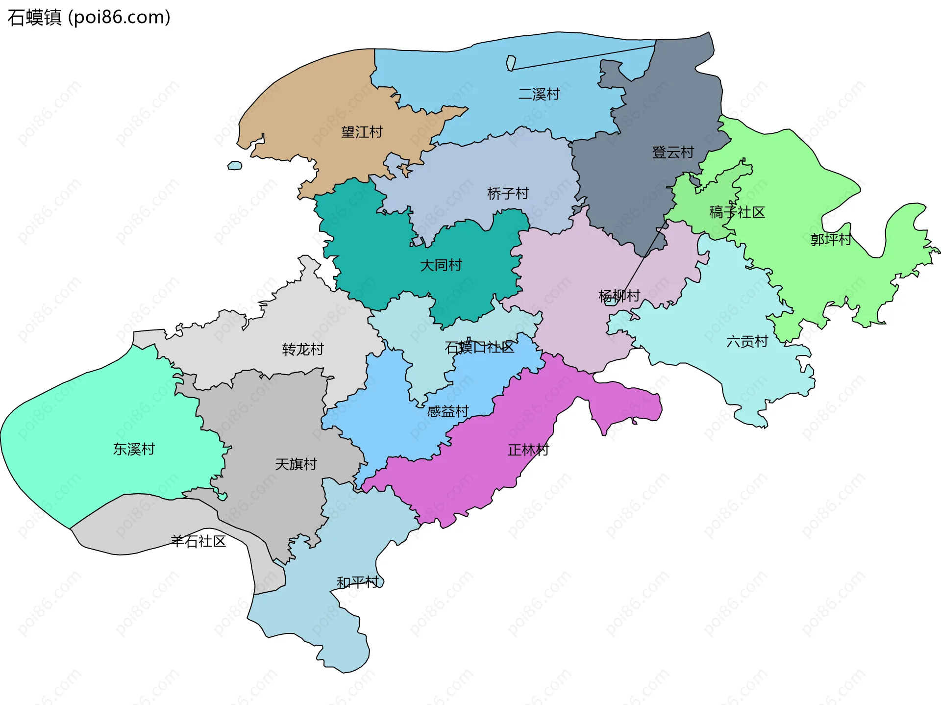 石蟆镇边界地图(五级行政区划)