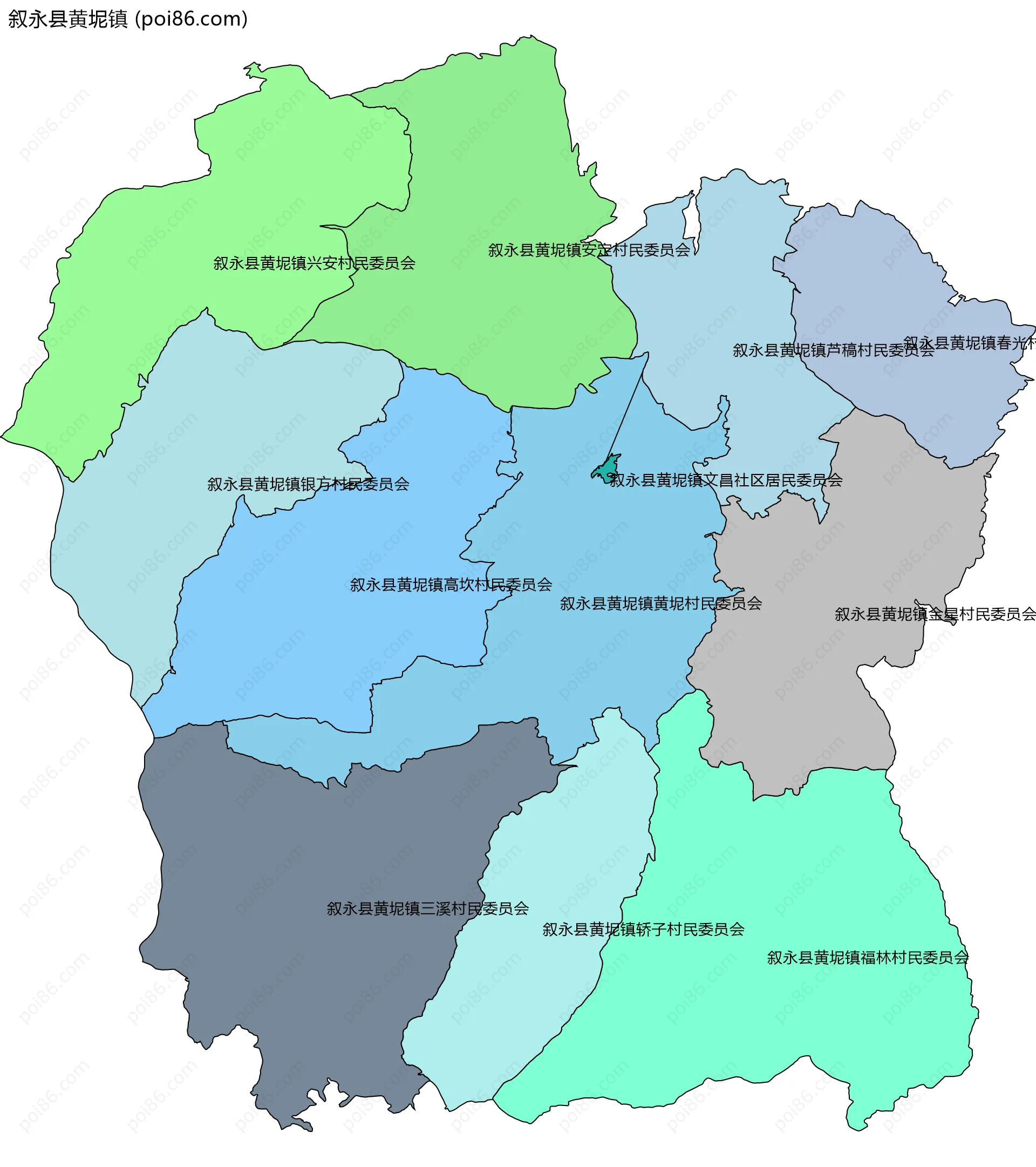 叙永县黄坭镇边界地图(五级行政区划)