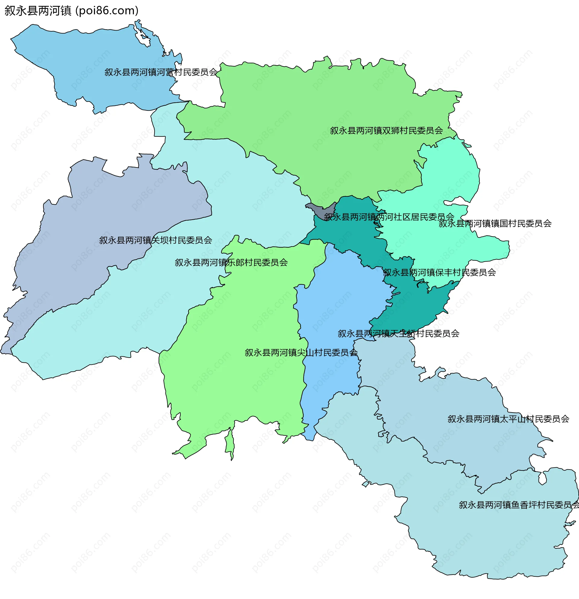 叙永县两河镇边界地图(五级行政区划)