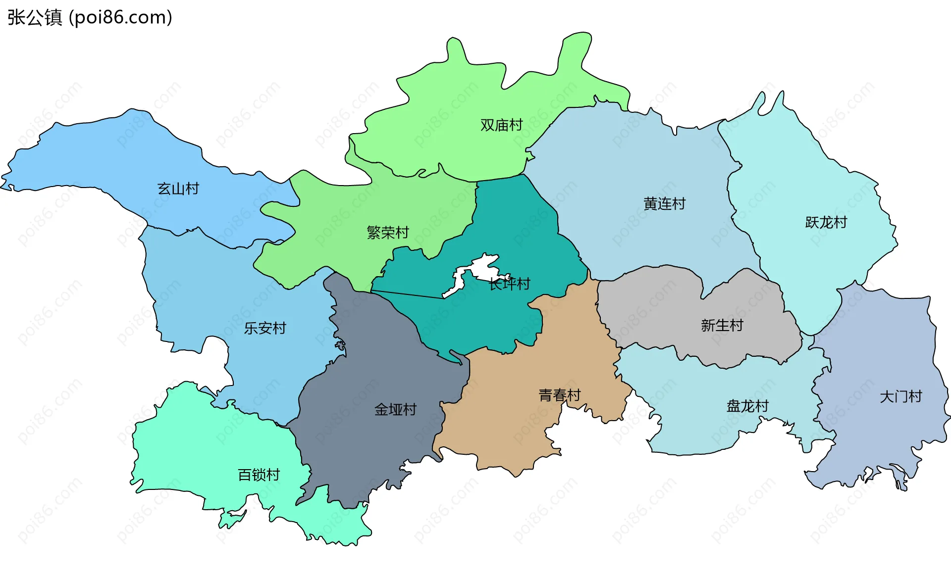 张公镇边界地图(五级行政区划)