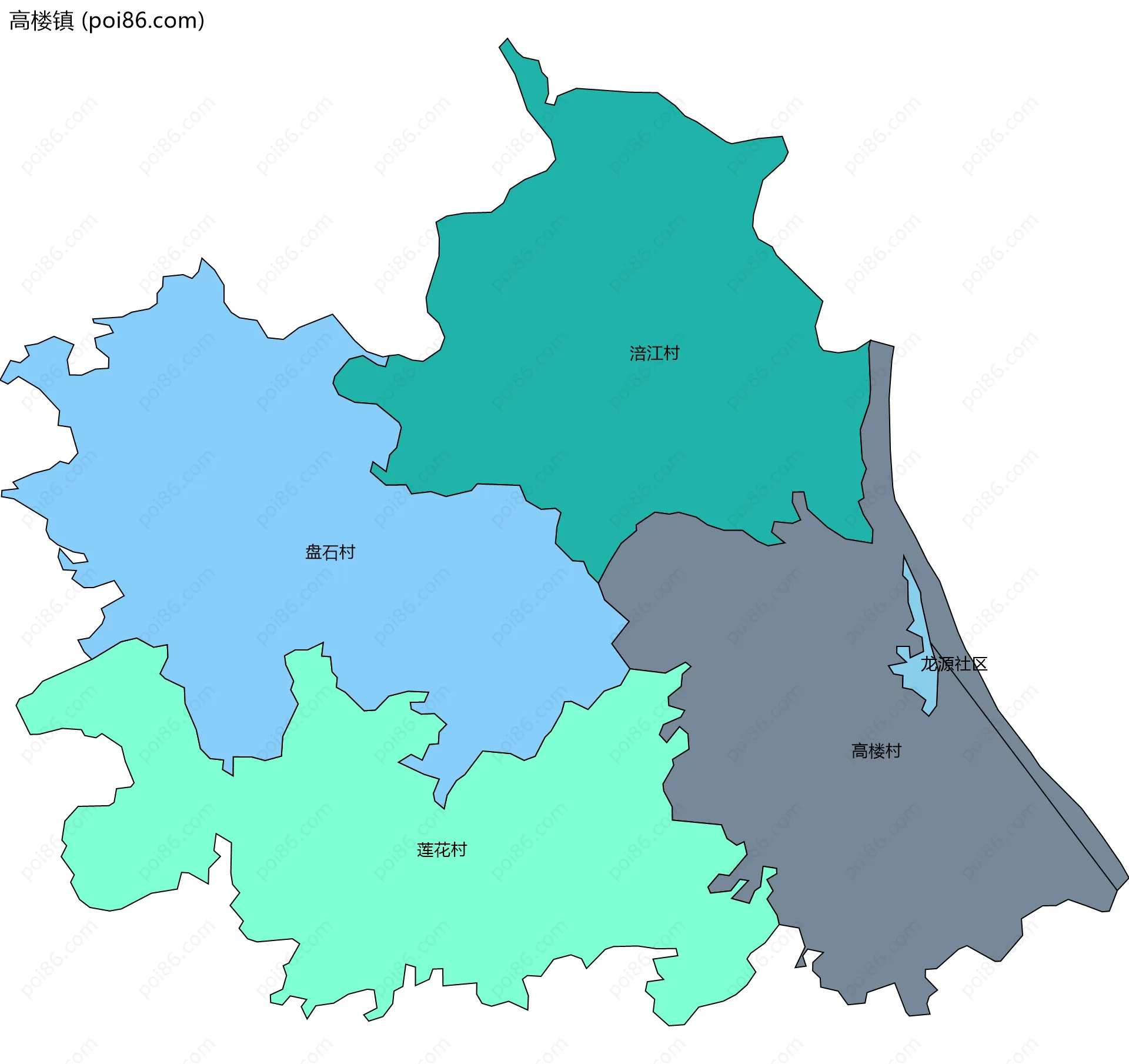 高楼镇边界地图(五级行政区划)