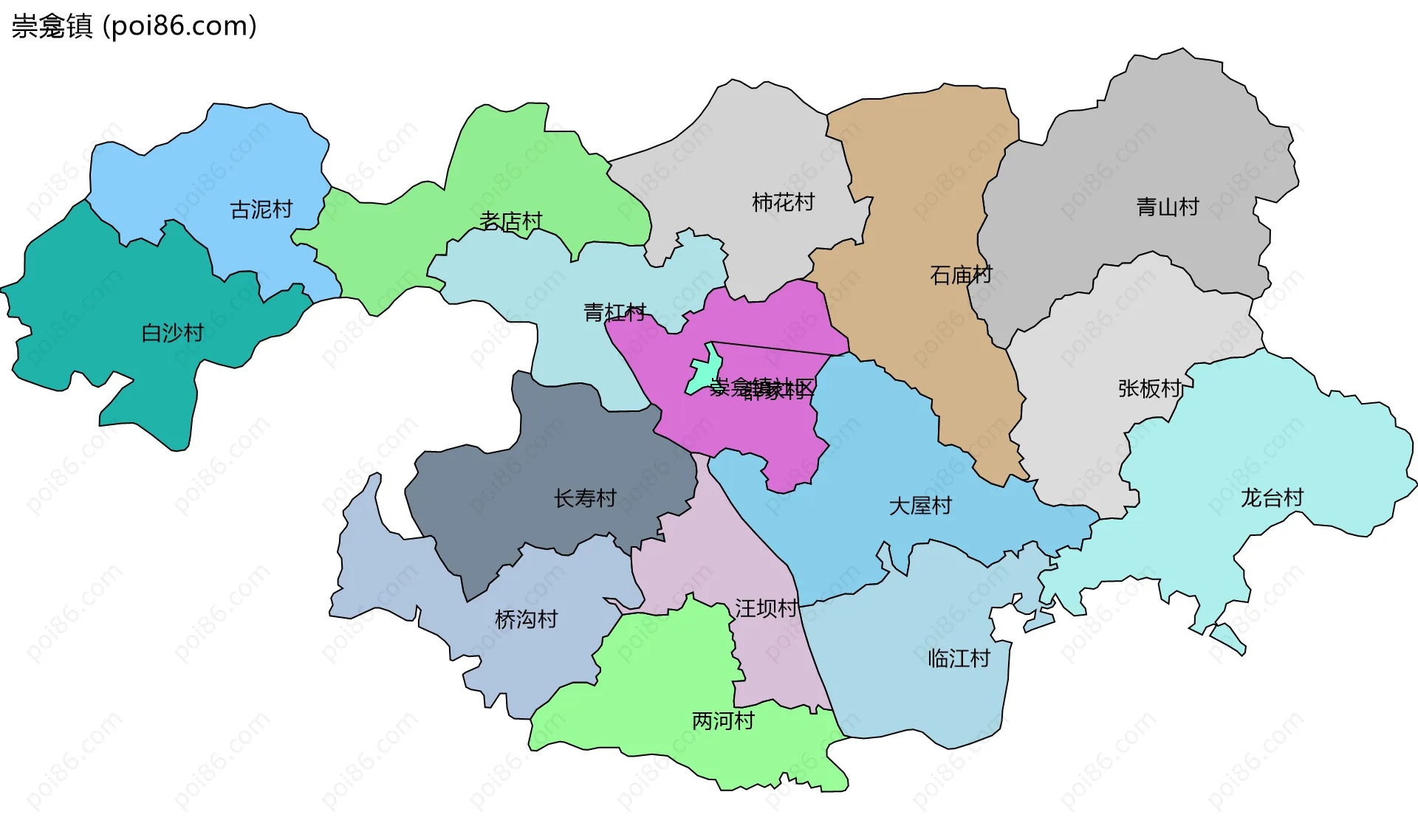 崇龛镇边界地图(五级行政区划)