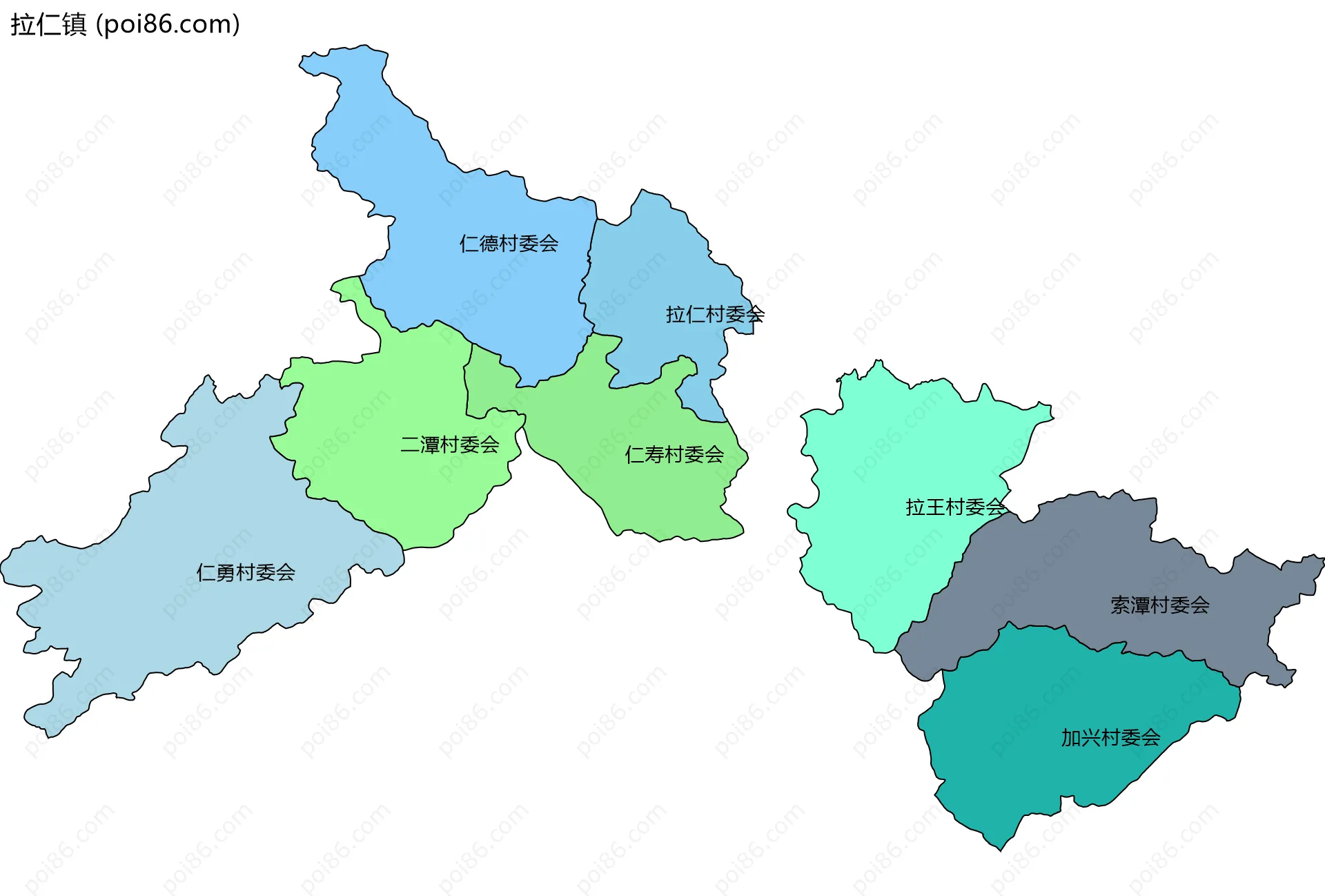 拉仁镇边界地图(五级行政区划)