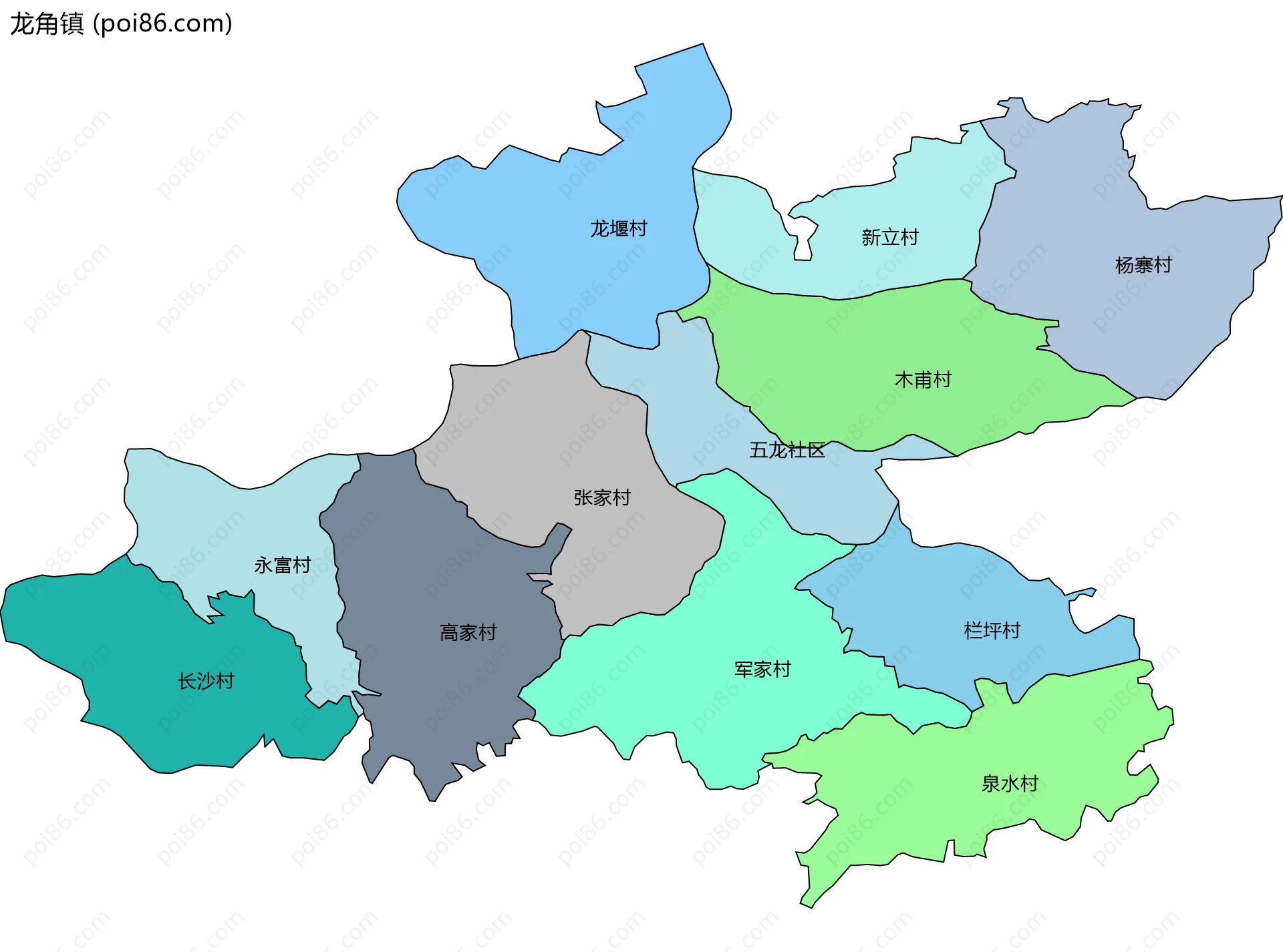 龙角镇边界地图(五级行政区划)