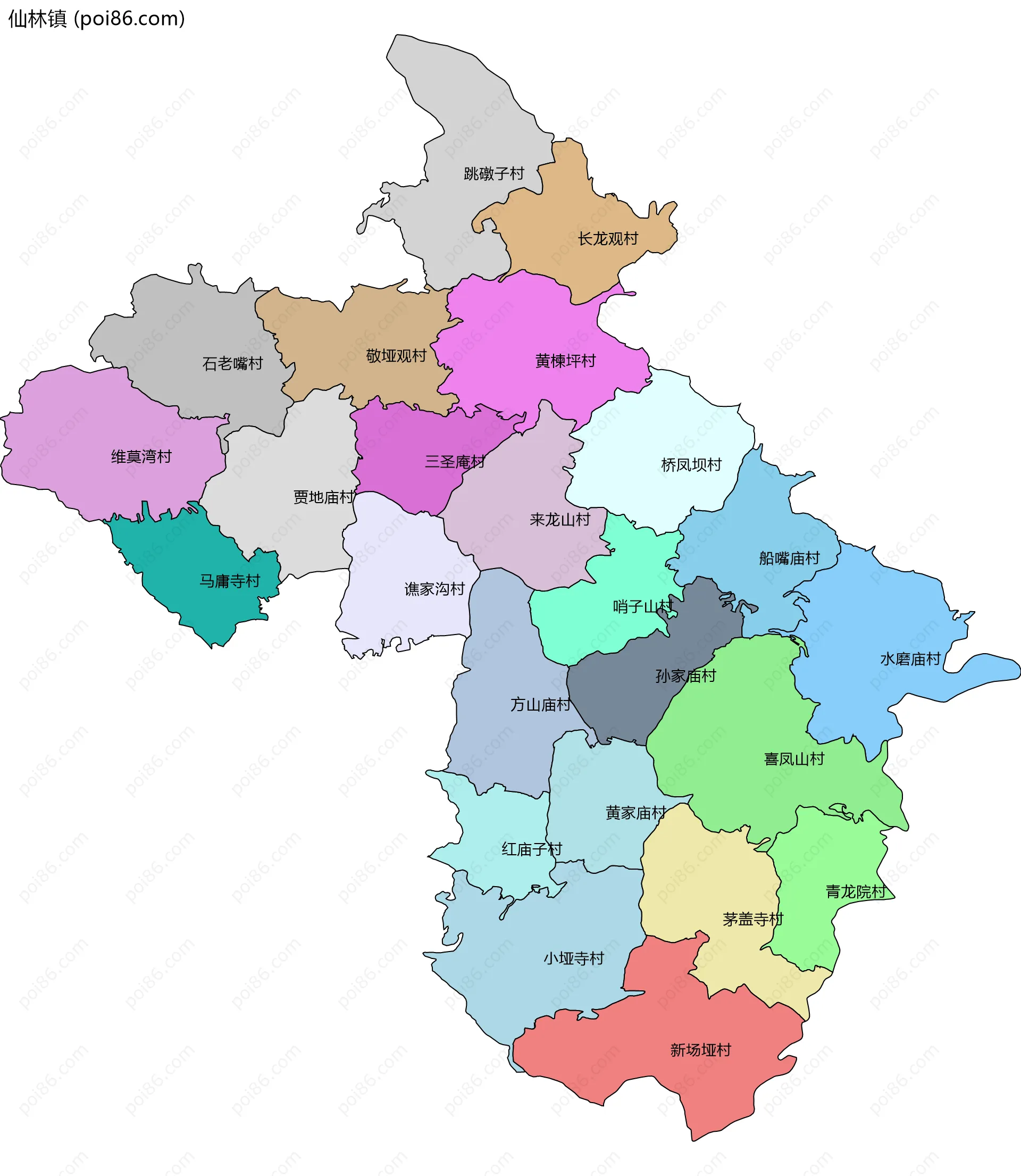 仙林镇边界地图(五级行政区划)