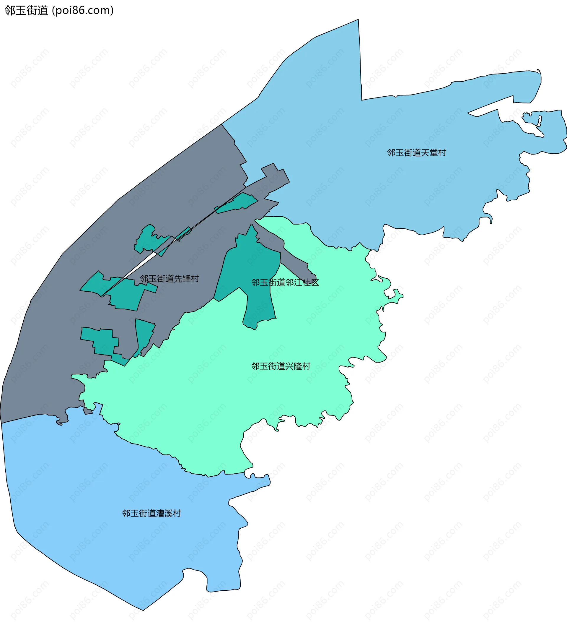 邻玉街道边界地图(五级行政区划)