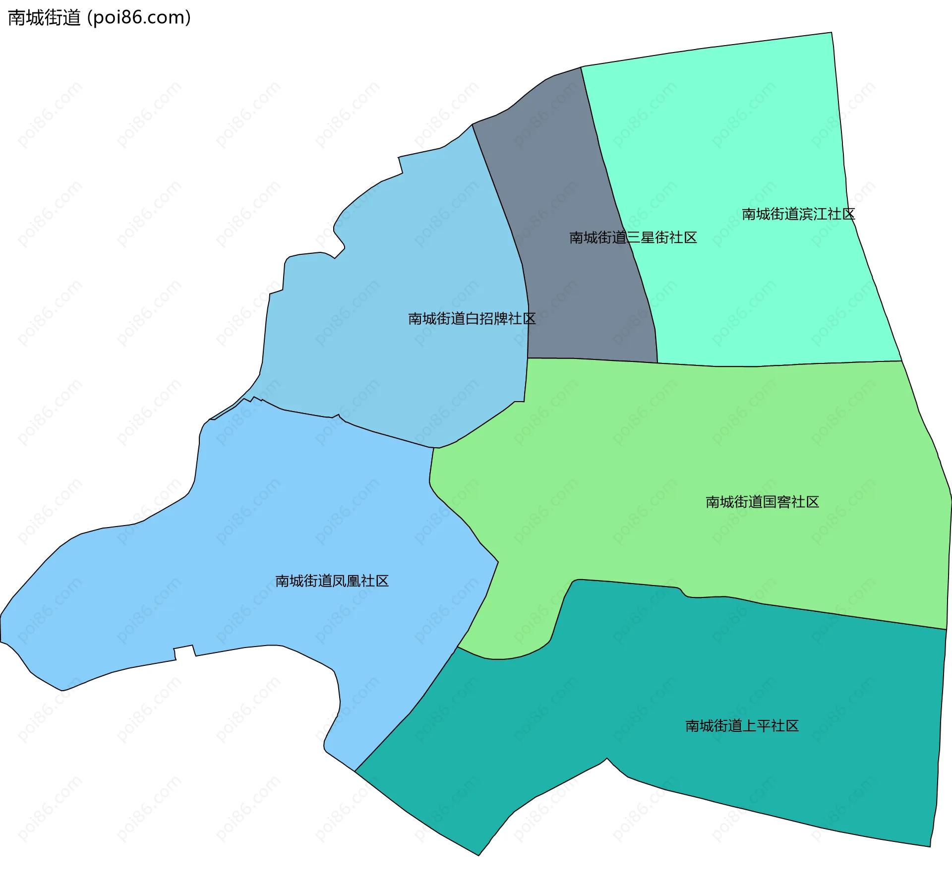 南城街道边界地图(五级行政区划)