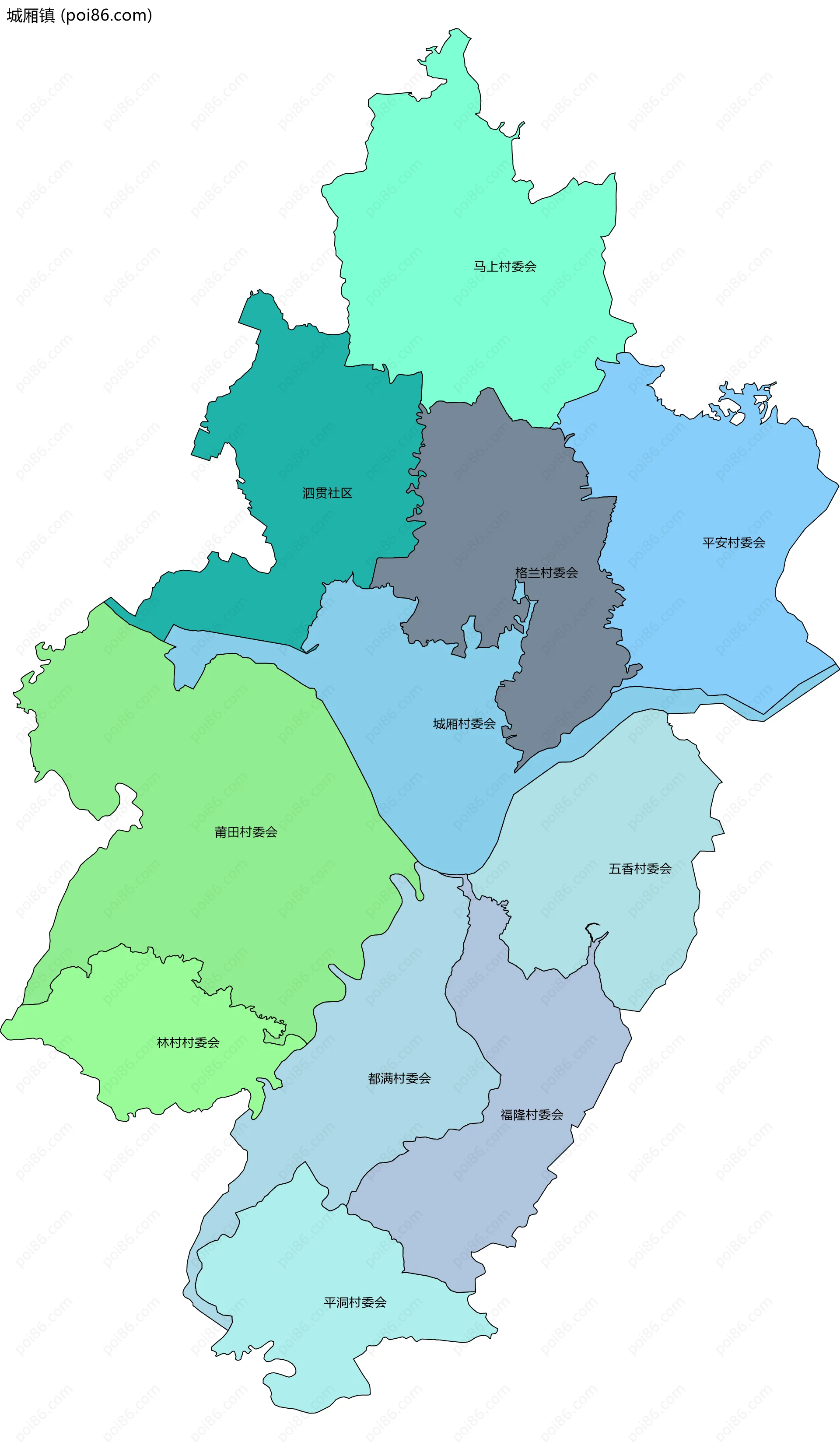 城厢镇边界地图(五级行政区划)