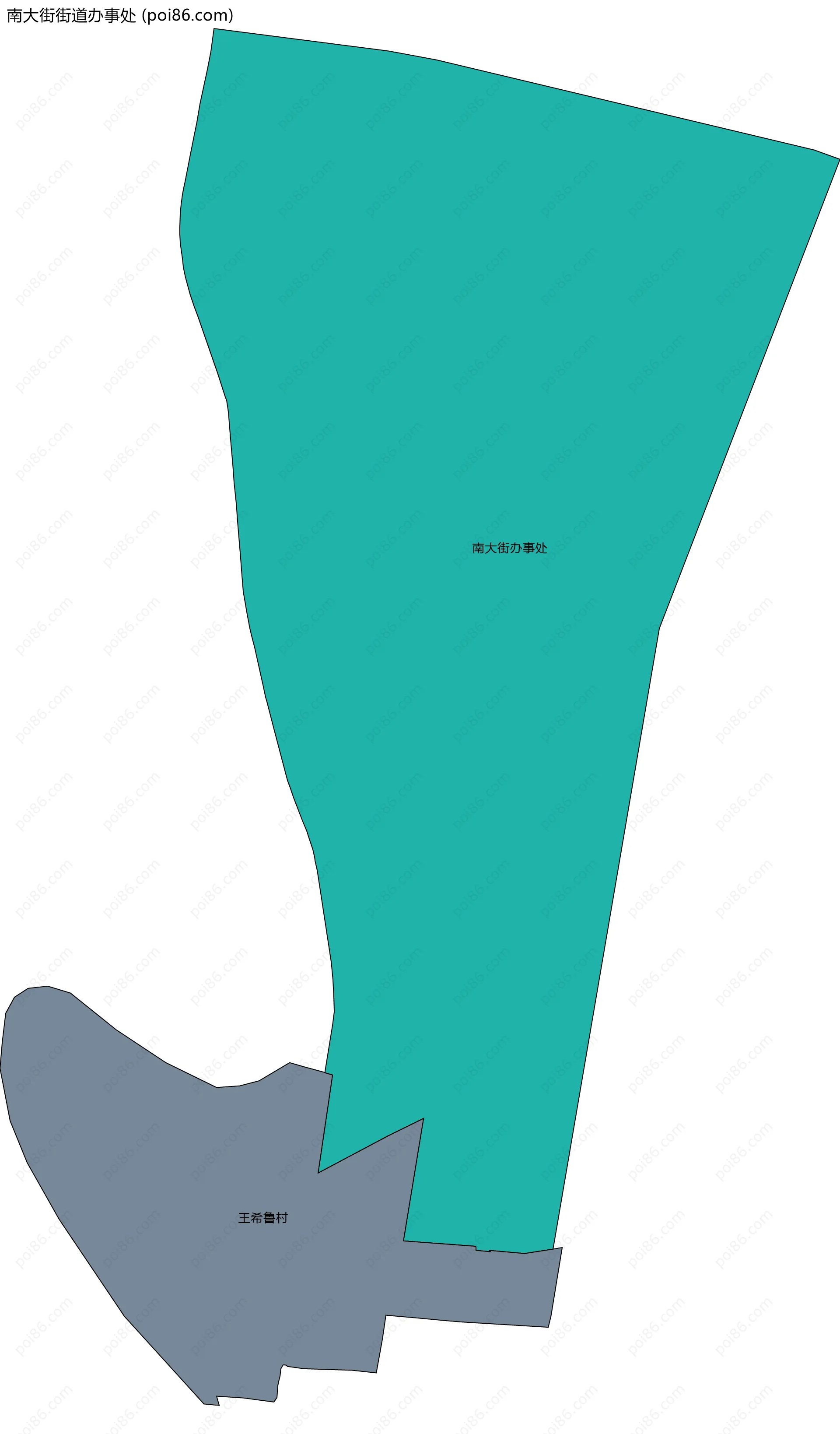 南大街街道办事处边界地图(五级行政区划)