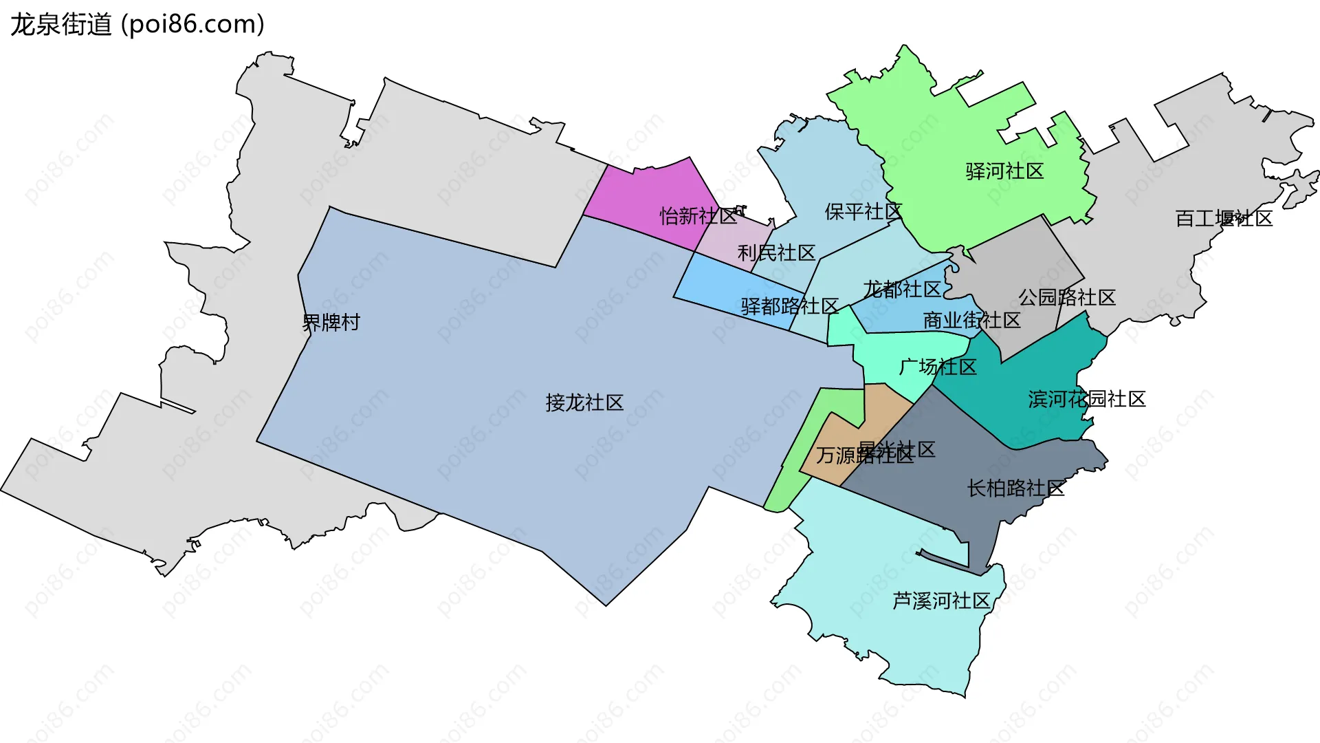 龙泉街道边界地图(五级行政区划)