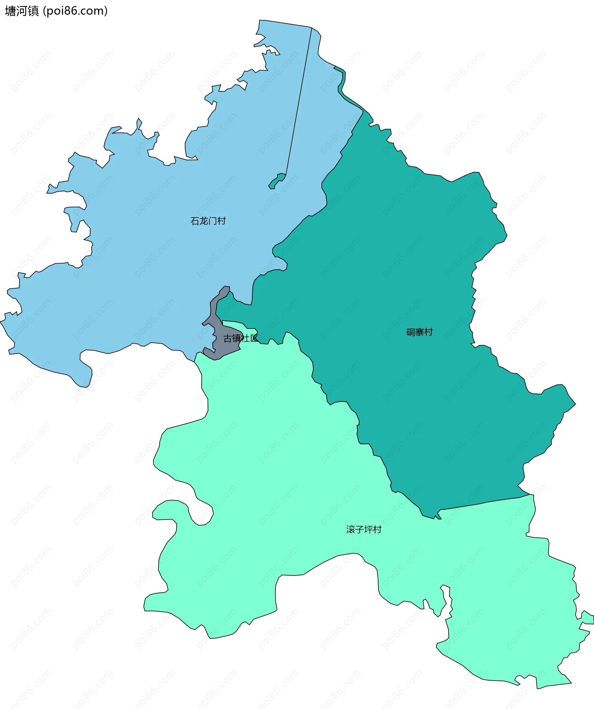 塘河镇边界地图(五级行政区划)