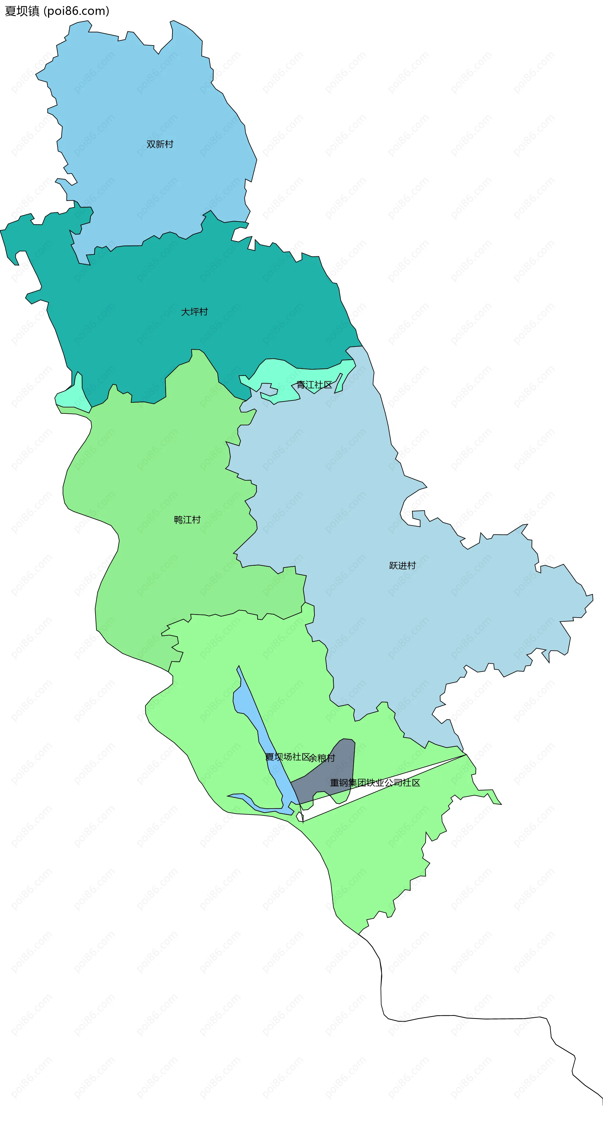 夏坝镇边界地图(五级行政区划)