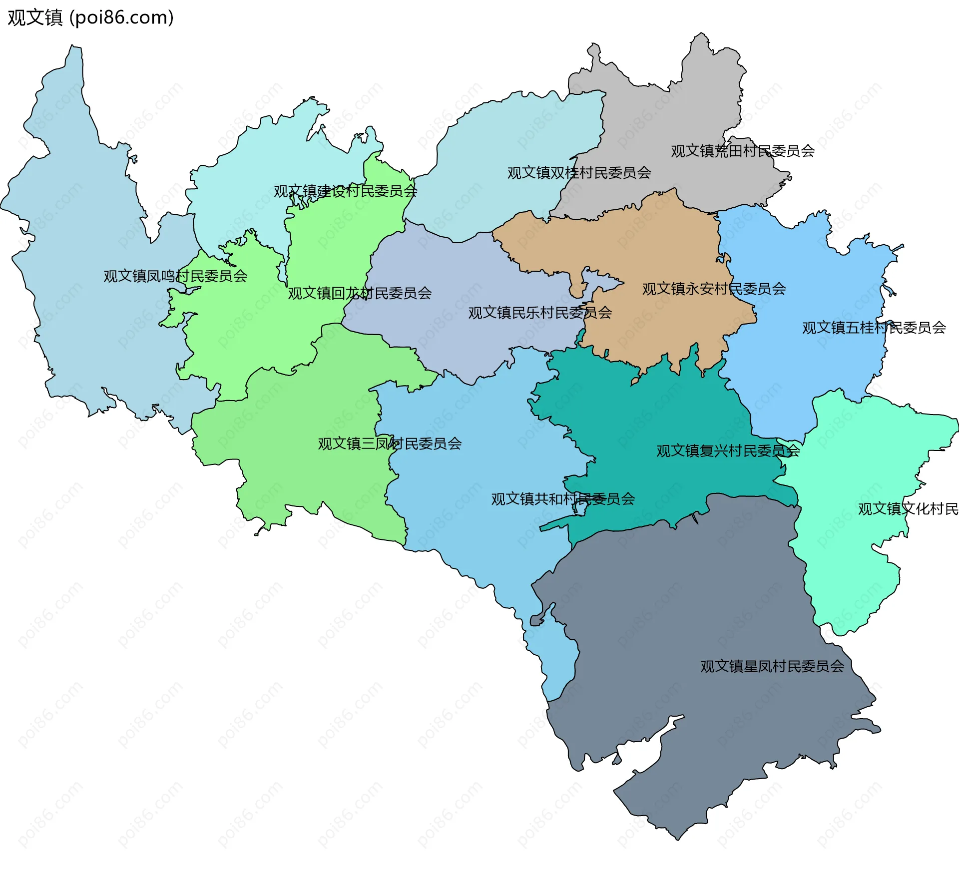 观文镇边界地图(五级行政区划)