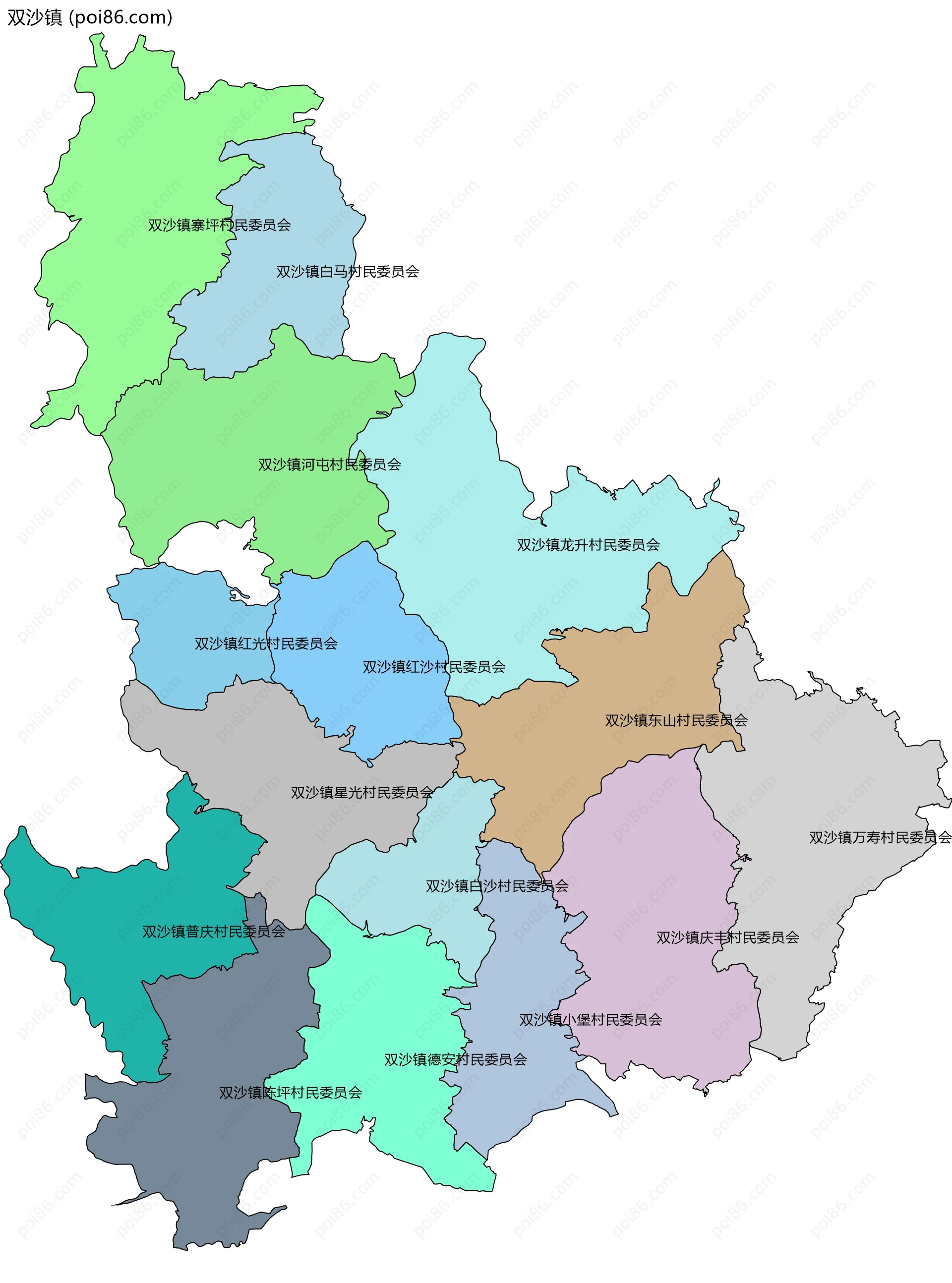 双沙镇边界地图(五级行政区划)