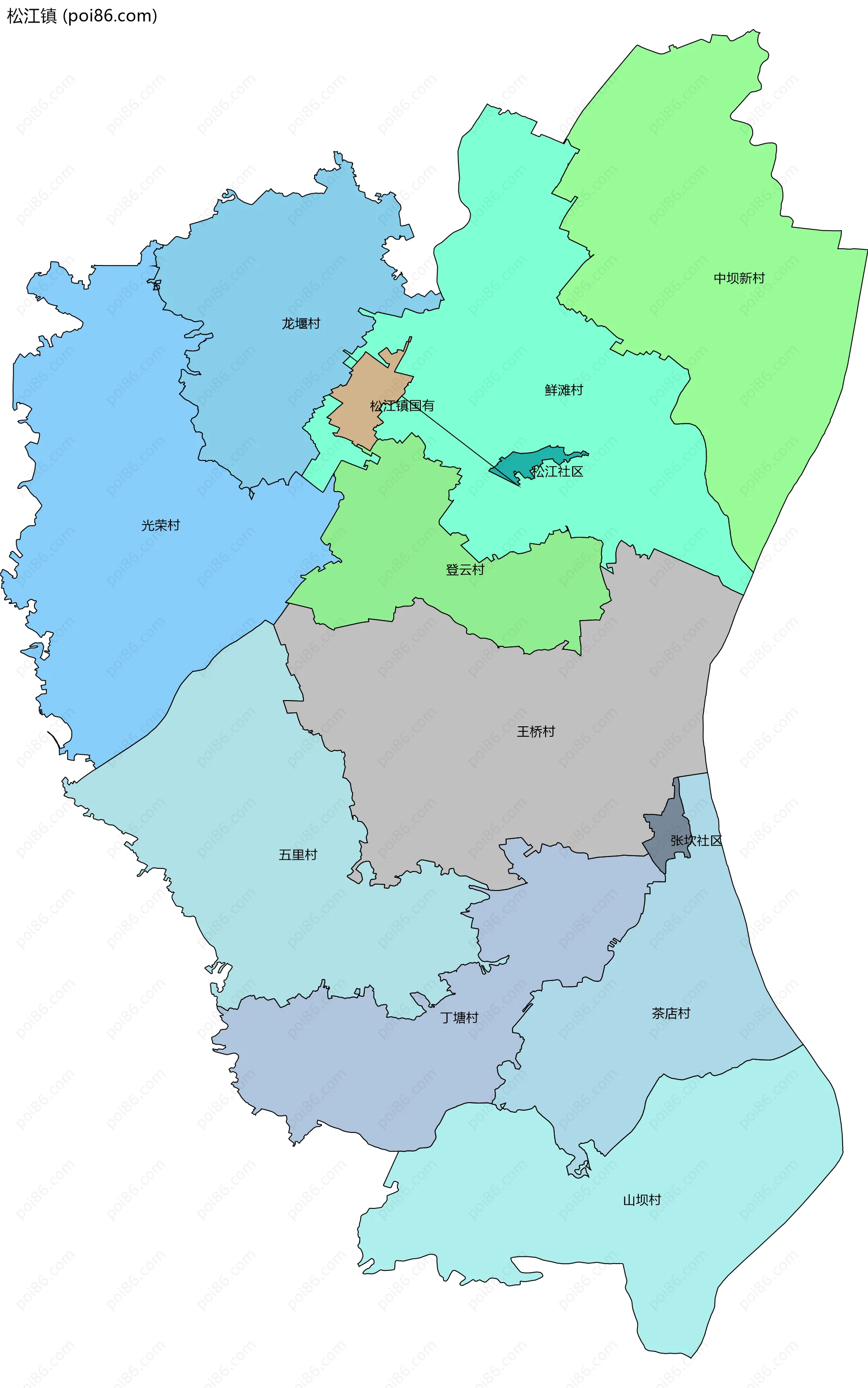 松江镇边界地图(五级行政区划)