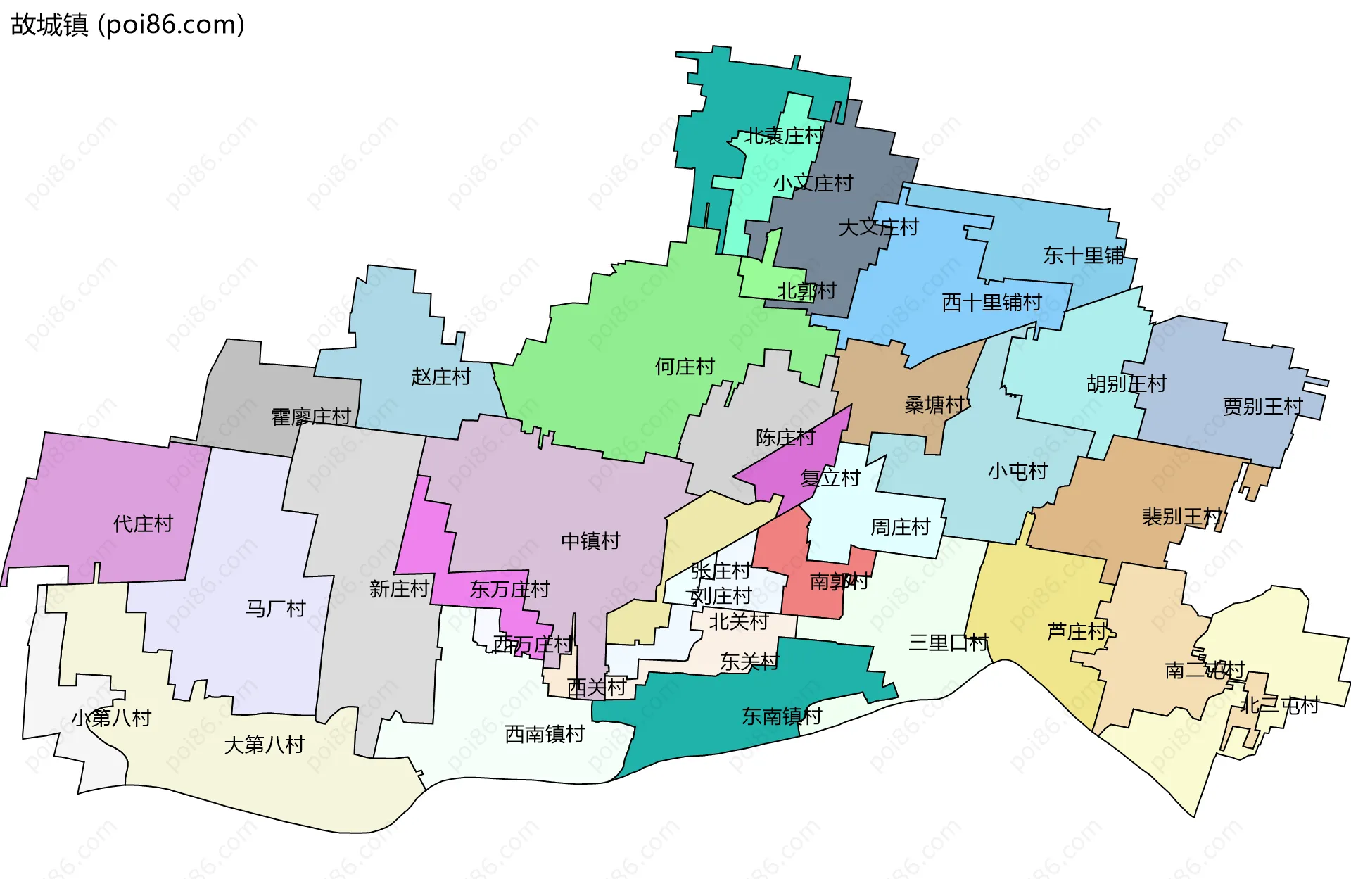 故城镇边界地图(五级行政区划)
