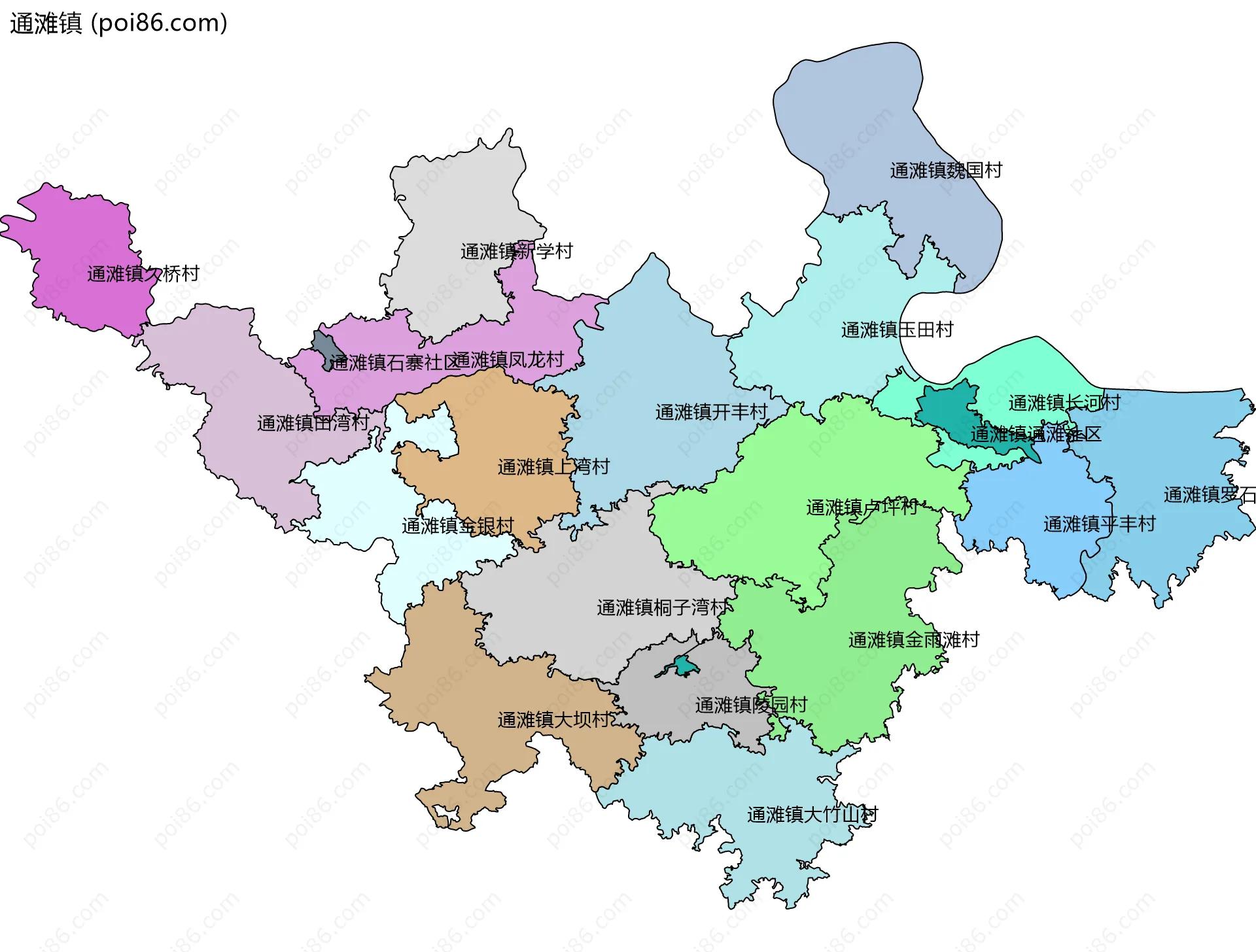 通滩镇边界地图(五级行政区划)