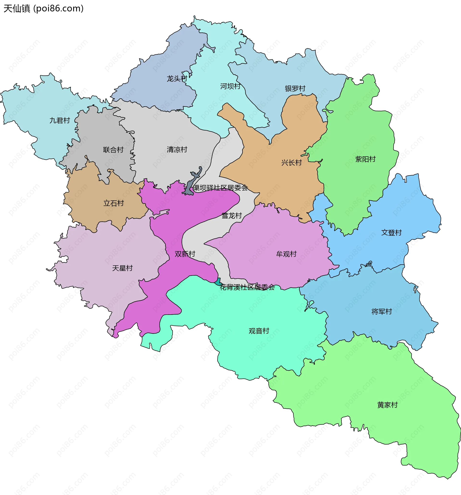 天仙镇边界地图(五级行政区划)