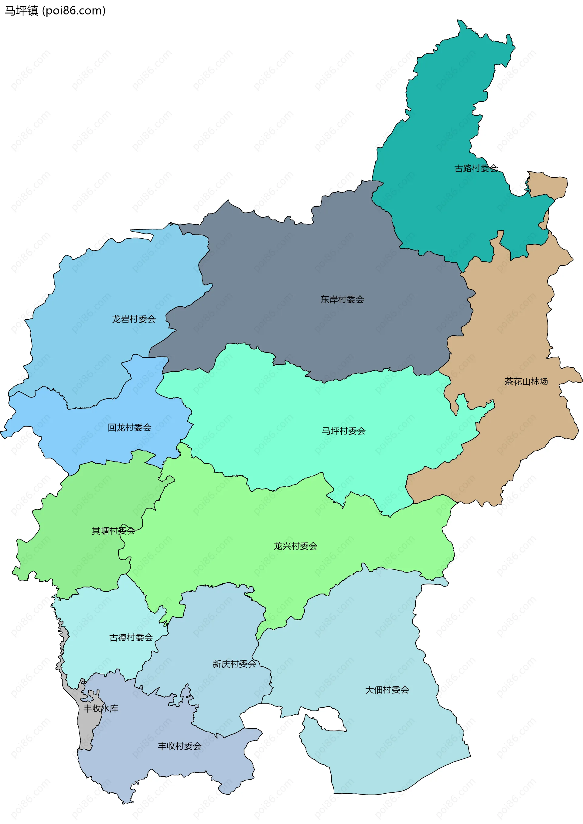 马坪镇边界地图(五级行政区划)