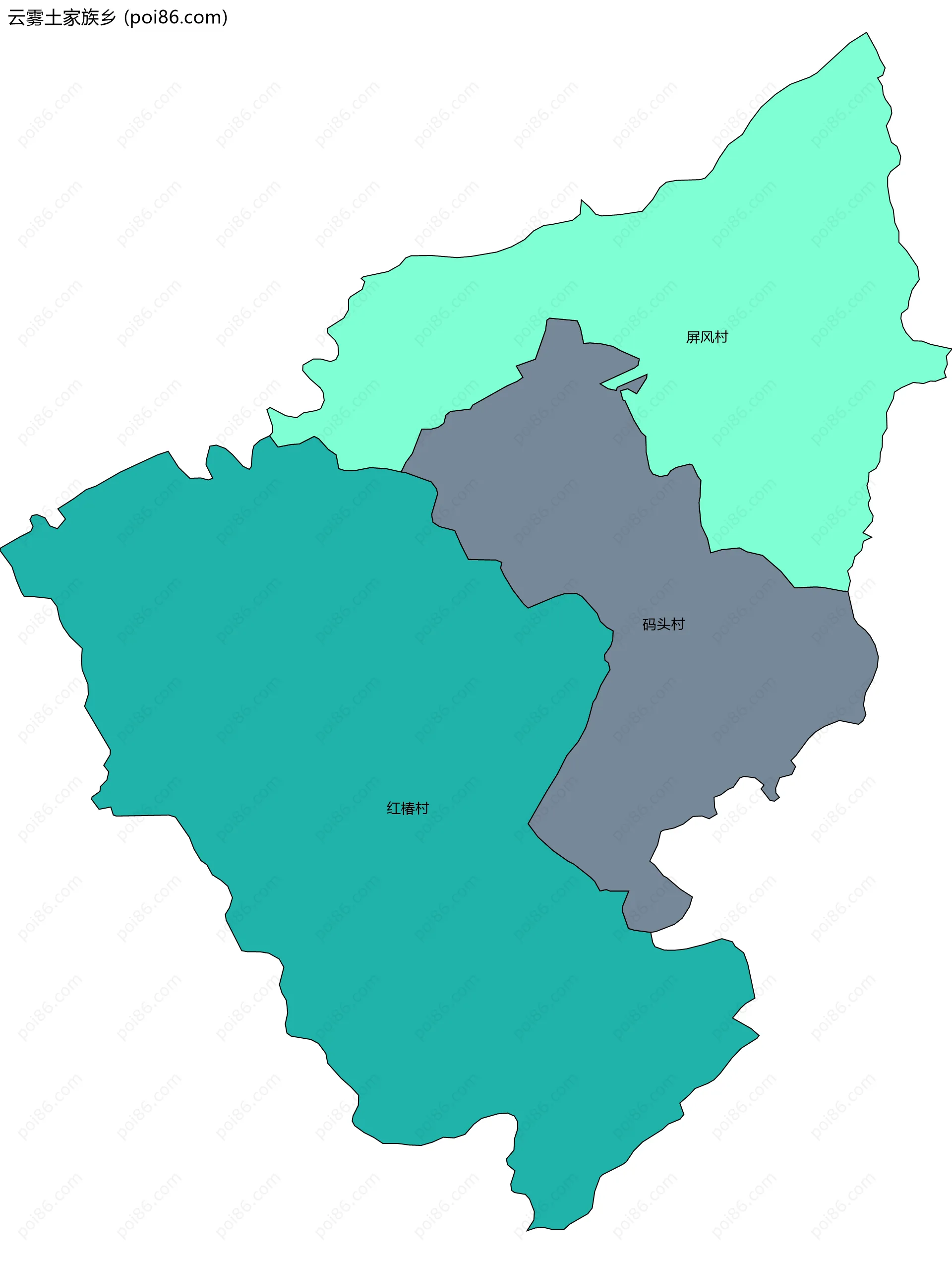 云雾土家族乡边界地图(五级行政区划)