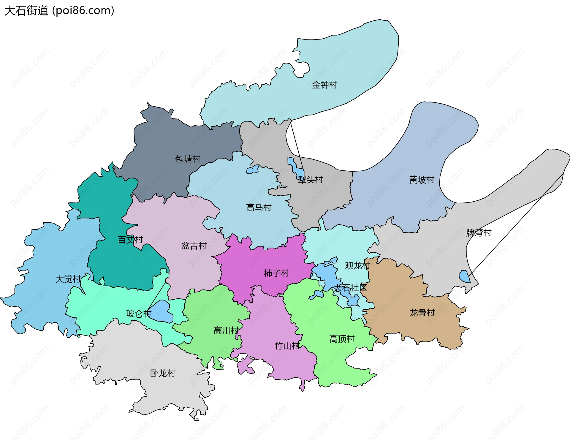 大石街道边界地图(五级行政区划)
